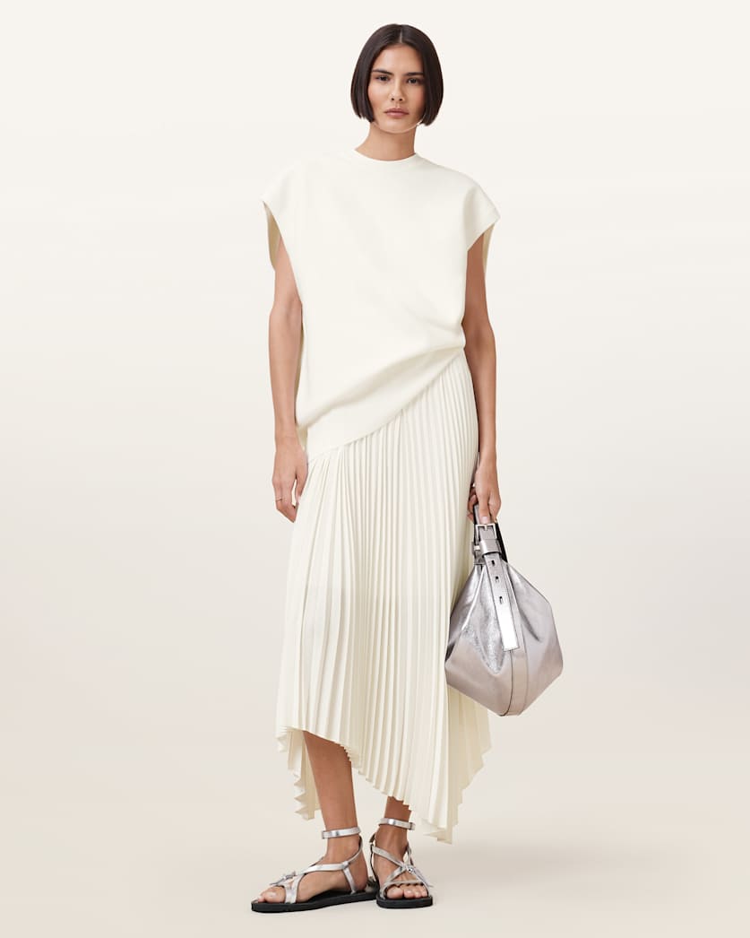 all saints Leia Harley 2-in-1 Midi Dress Chalk White