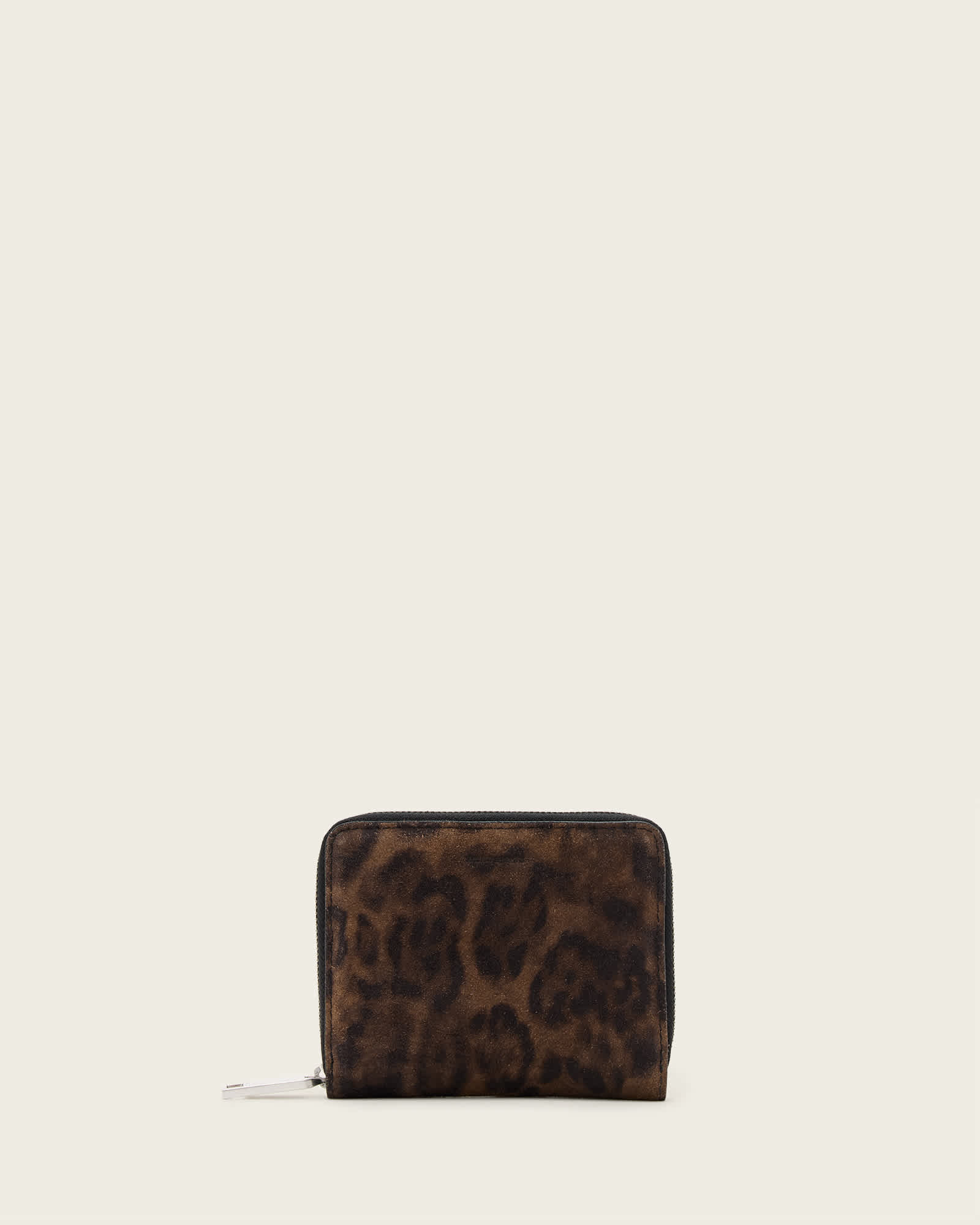 All Saints Lena Leopard Print Suede Wallet Leopard Brown