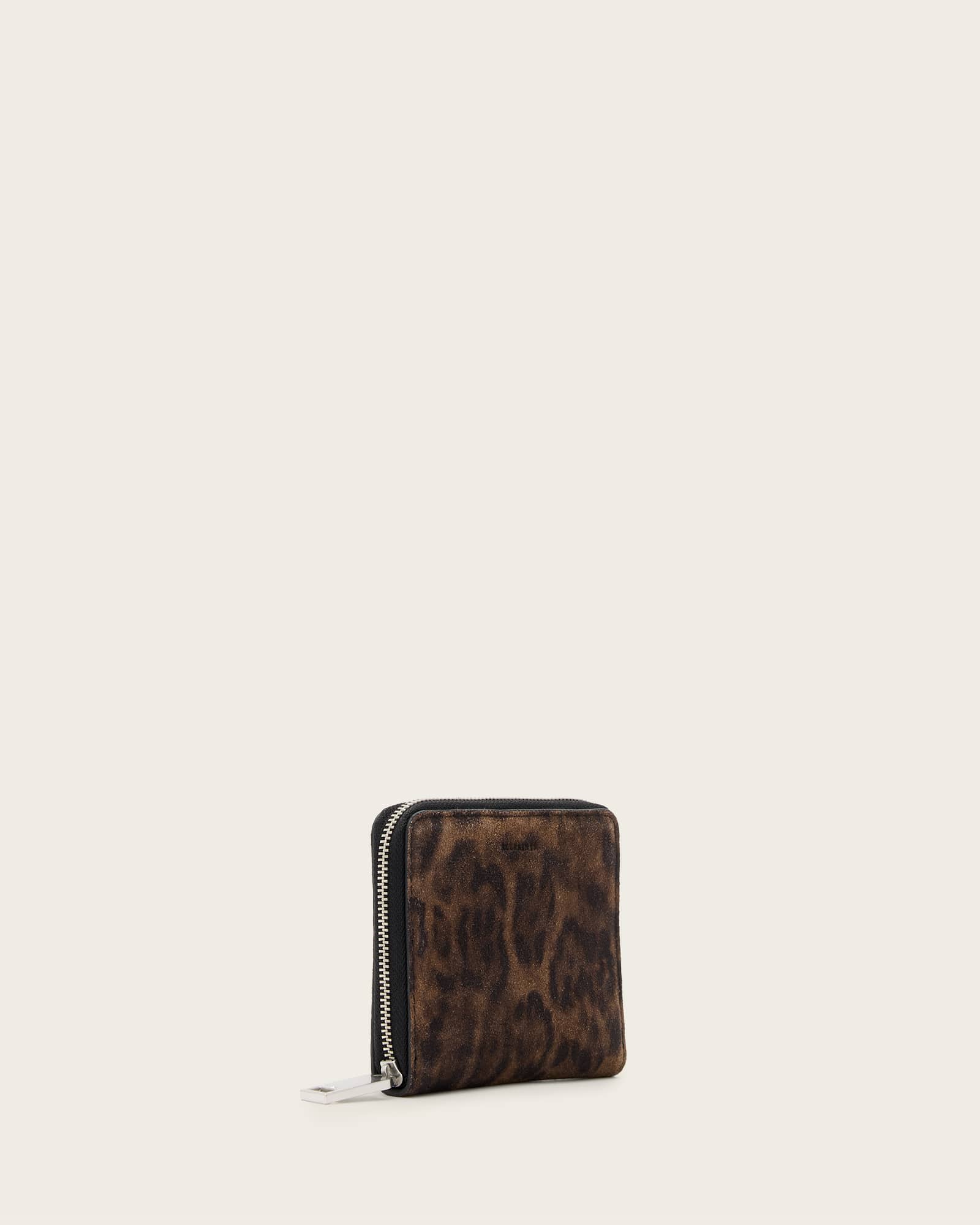 All Saints Lena Leopard Print Suede Wallet Leopard Brown