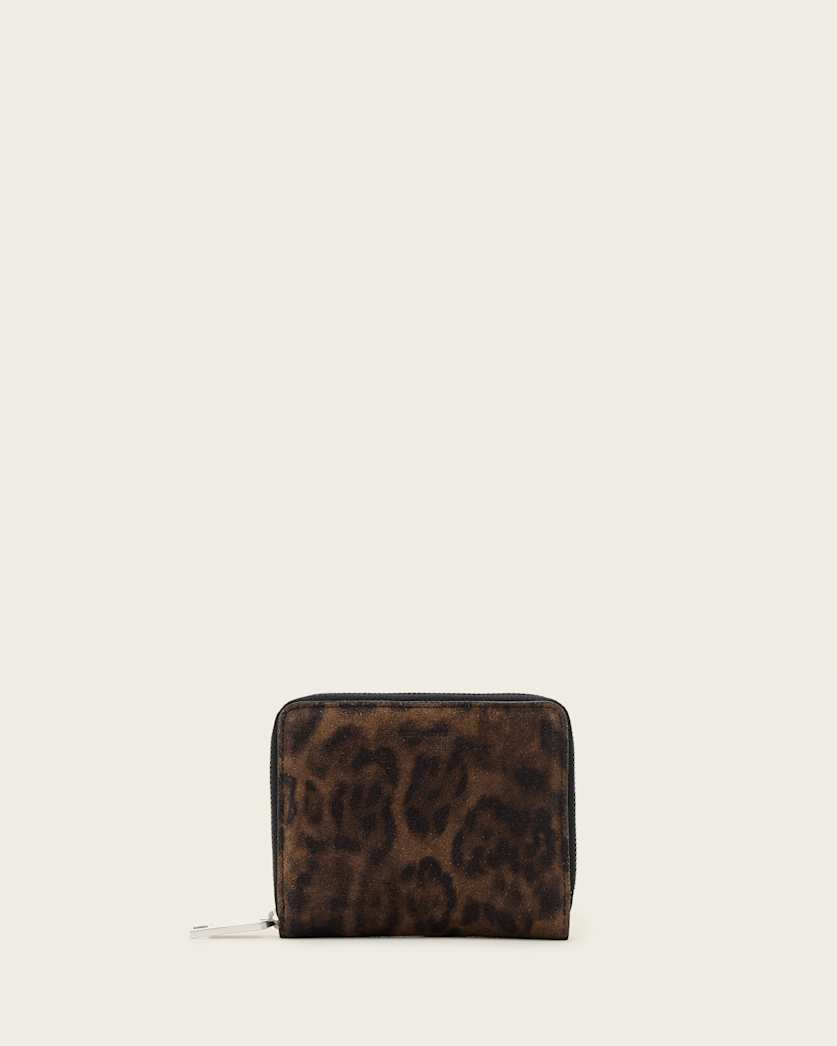 all saints Lena Leopard Print Suede Wallet Leopard Brown