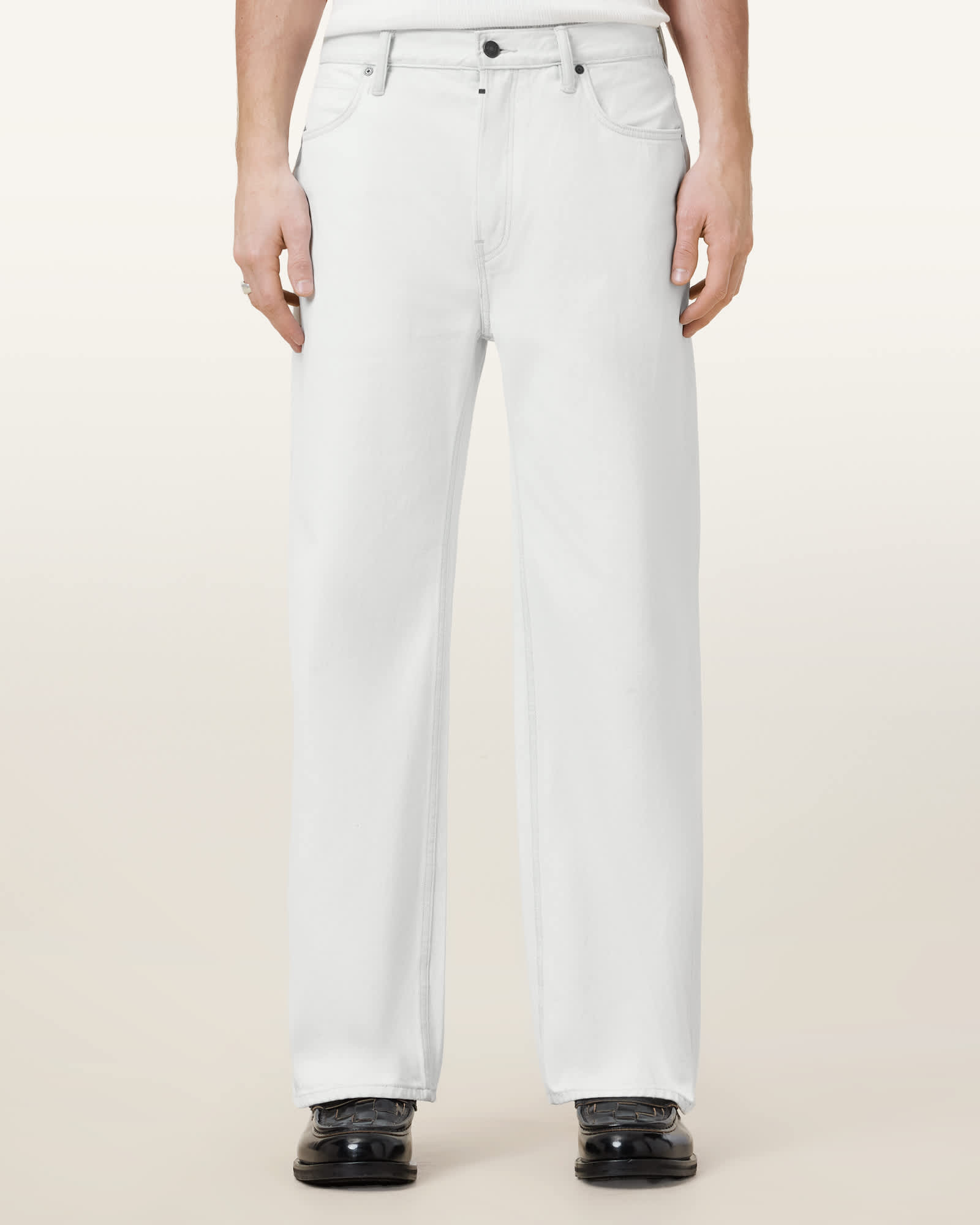 All Saints Lenny Loose Fit Wide Leg Denim Jeans Bleach White