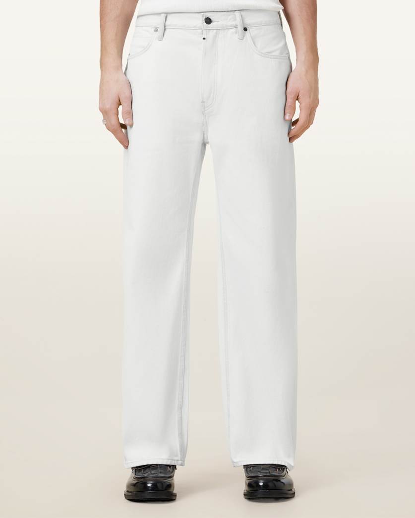 all saints Lenny Loose Fit Wide Leg Denim Jeans Bleach White