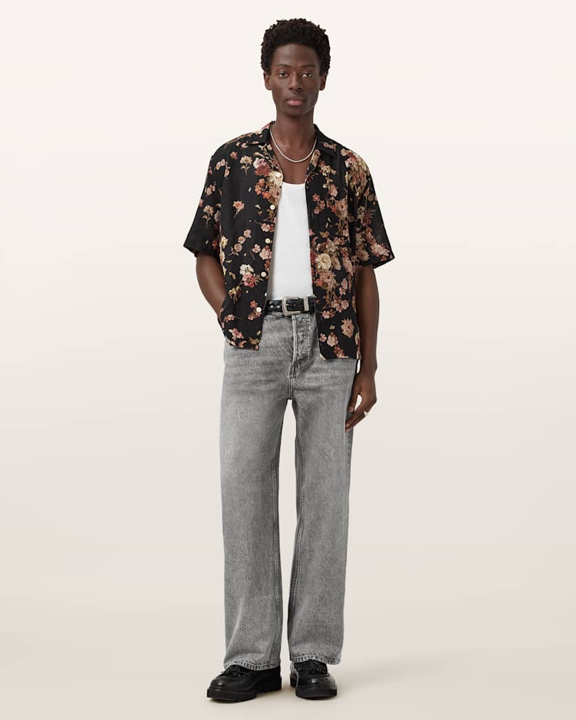 all saints Lenny Loose Fit Wide Leg Denim Jeans Light Grey