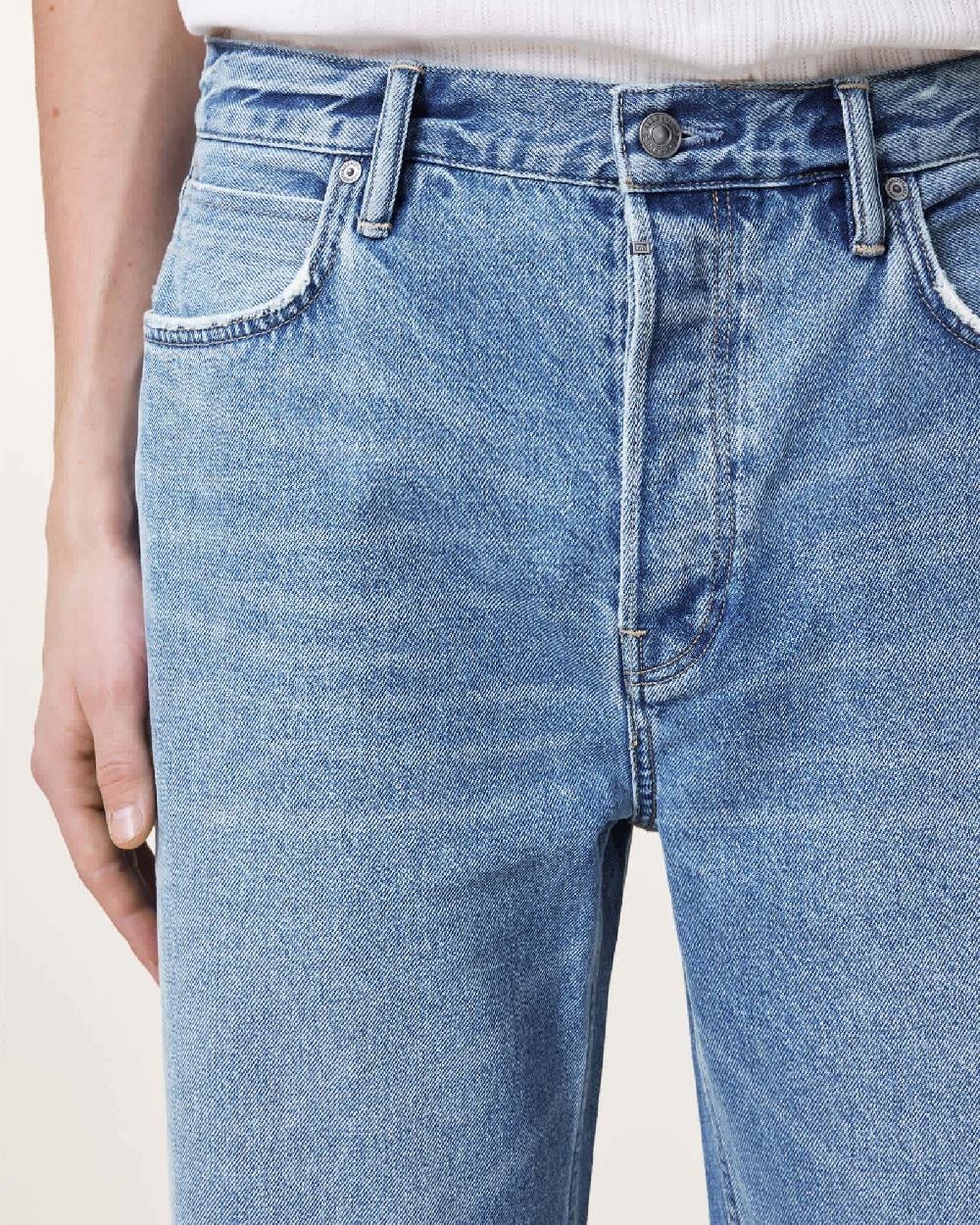 All Saints Lenny Loose Fit Wide Leg Denim Jeans Light Indigo Blue