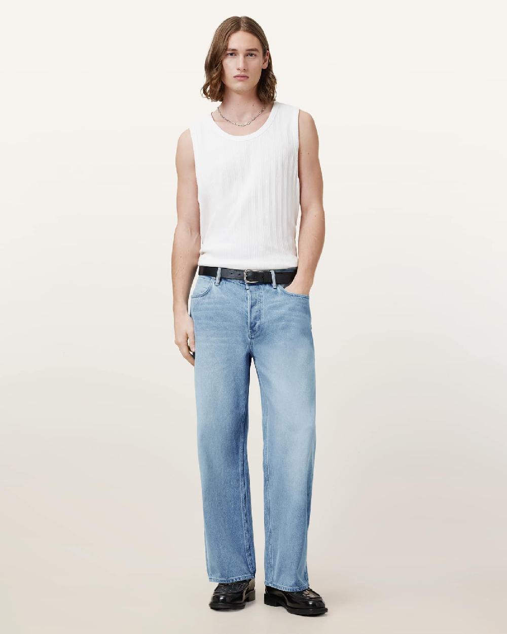 All Saints Lenny Loose Fit Wide Leg Denim Jeans Pale Indigo Blue