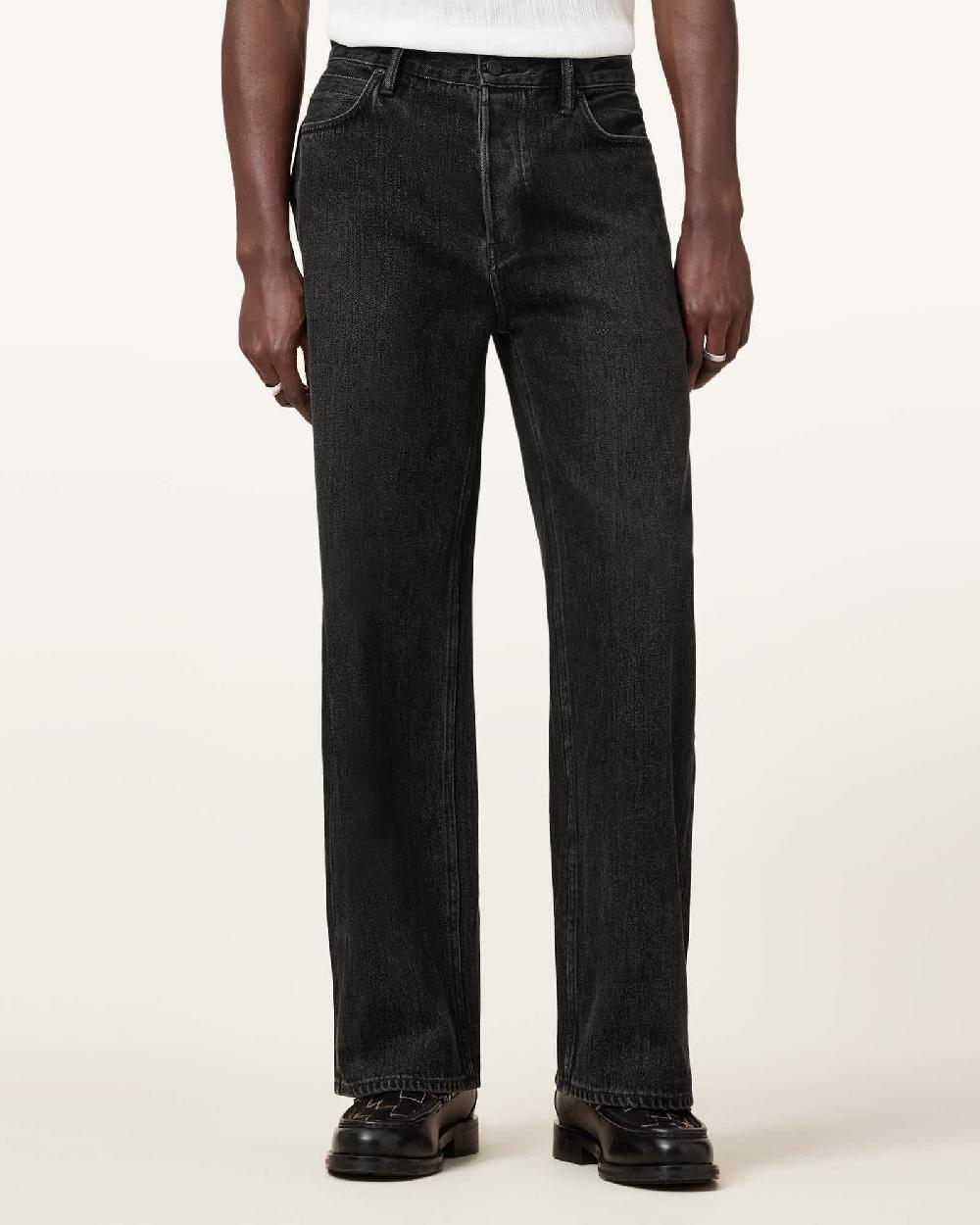 All Saints Lenny Loose Fit Wide Leg Denim Jeans Washed Black