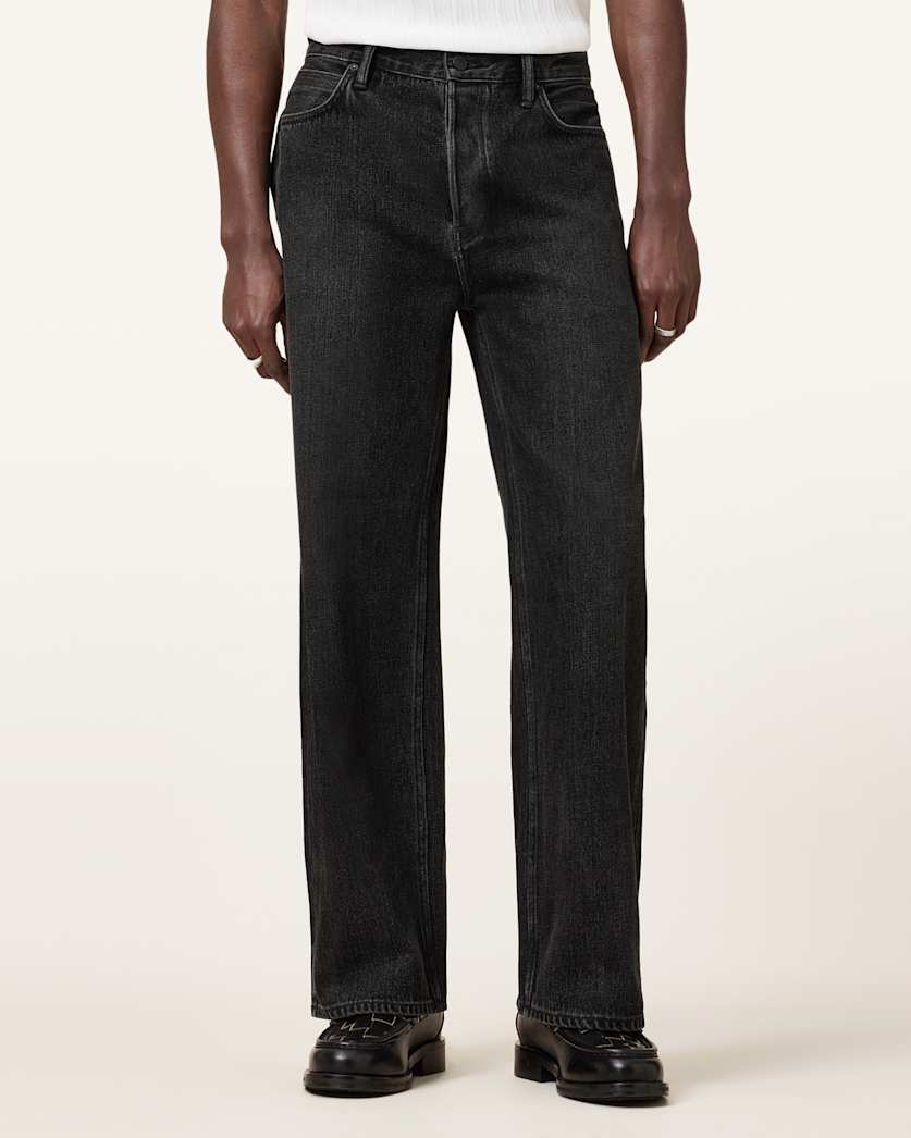all saints Lenny Loose Fit Wide Leg Denim Jeans Washed Black