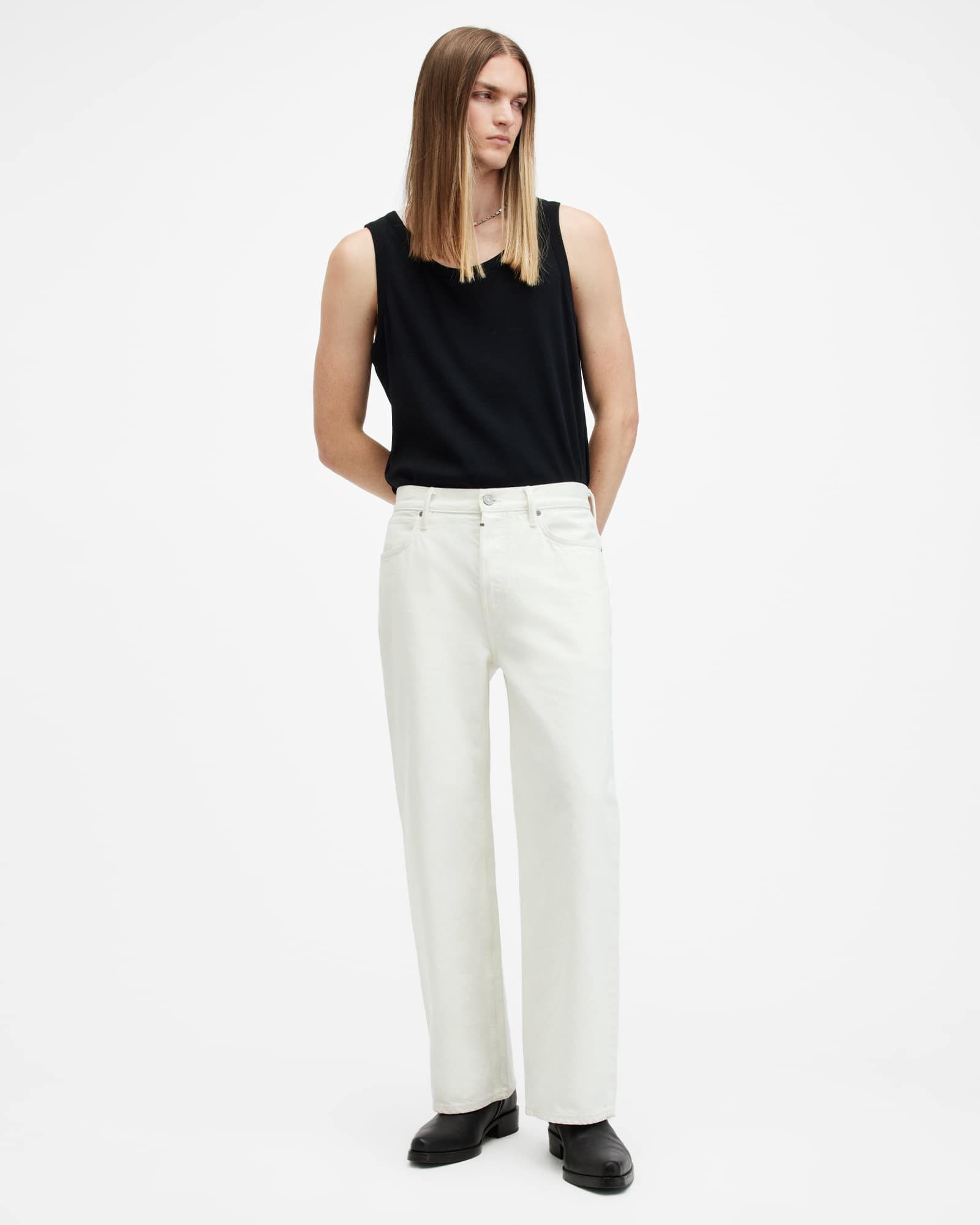 All Saints Lenny Loose Fit Wide Leg Denim Jeans White