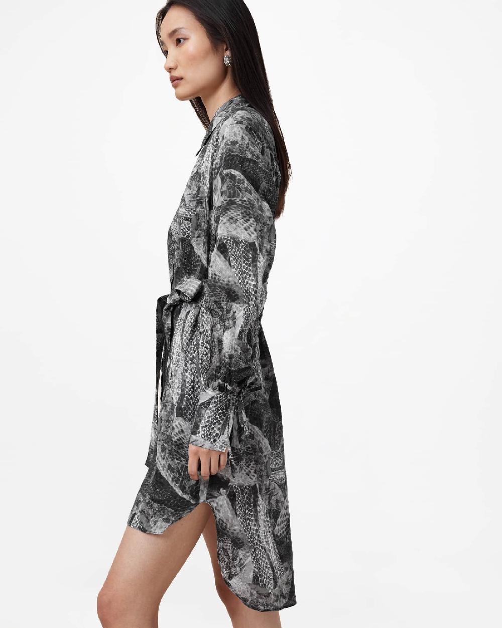 All Saints Leyla Silk Linen Blend Shirt Dress EVOLVE SLATE GREY