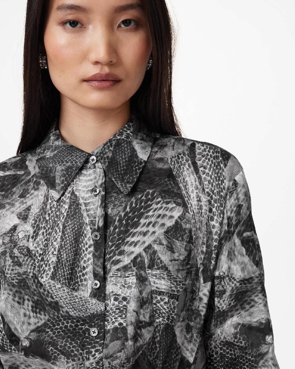 All Saints Leyla Silk Linen Blend Shirt Dress EVOLVE SLATE GREY