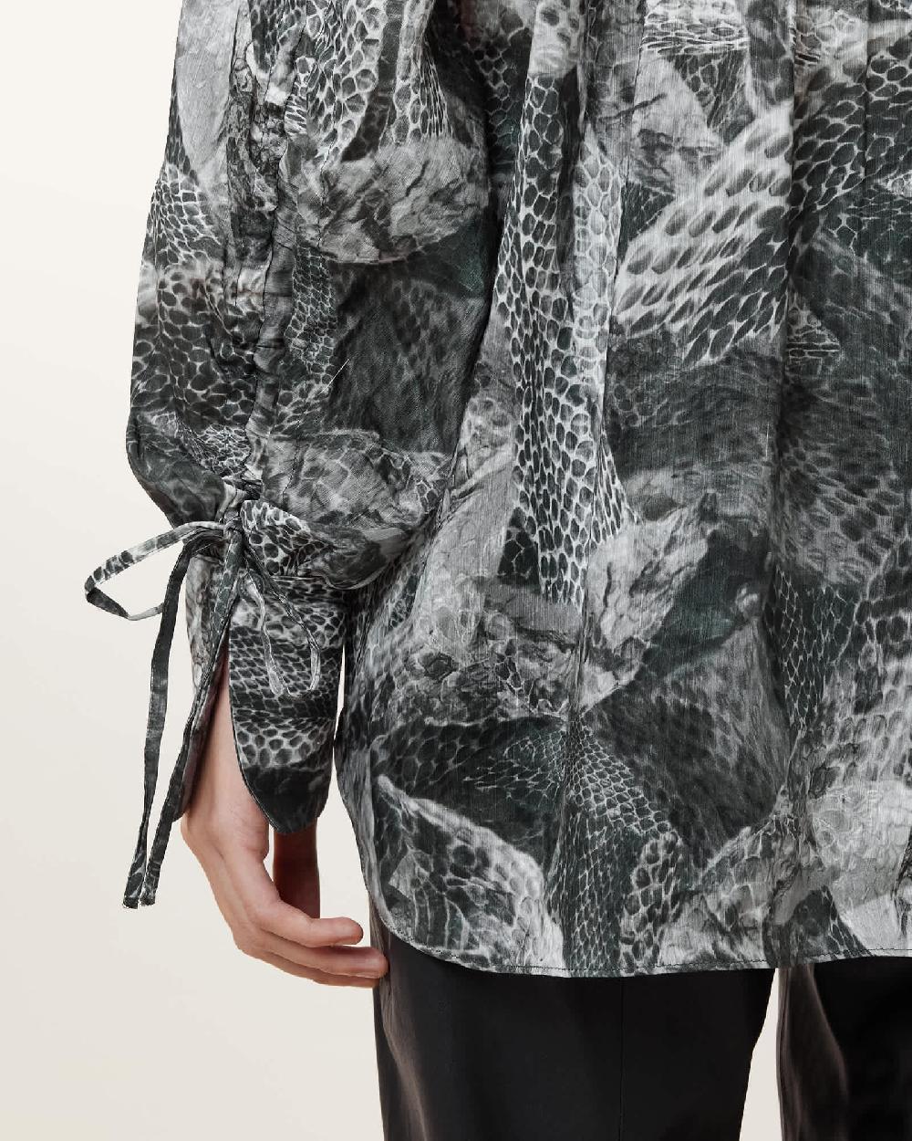 All Saints Leyla Silk Linen Blend Shirt EVOLVE SLATE GREY