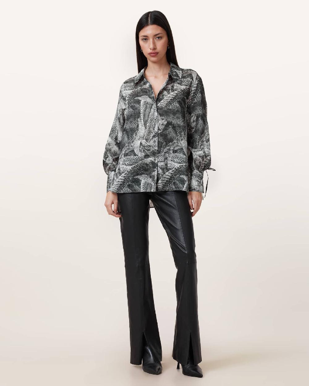 All Saints Leyla Silk Linen Blend Shirt EVOLVE SLATE GREY