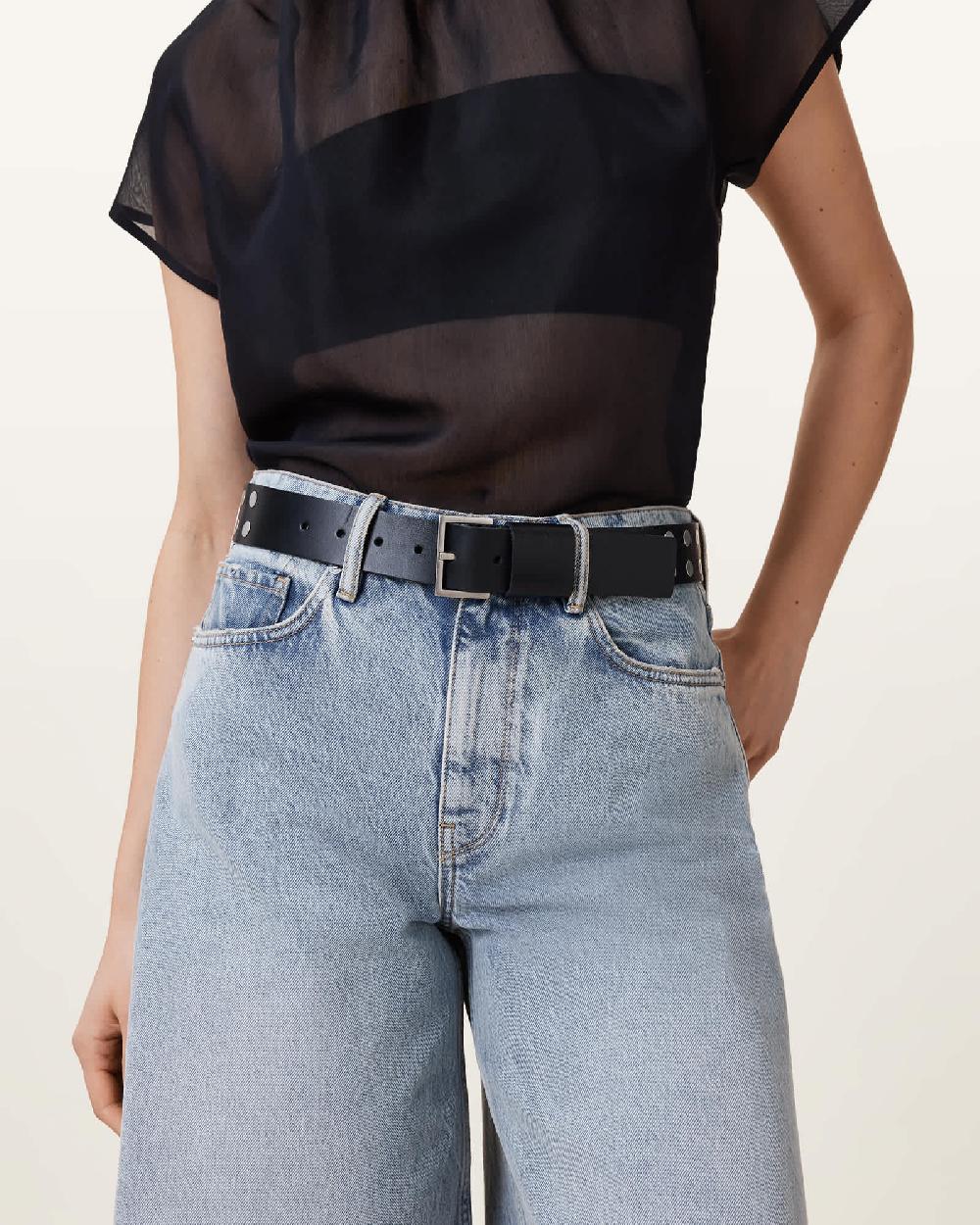 All Saints Lillie Studded Leather Belt BLACK/ANTQ NICKEL