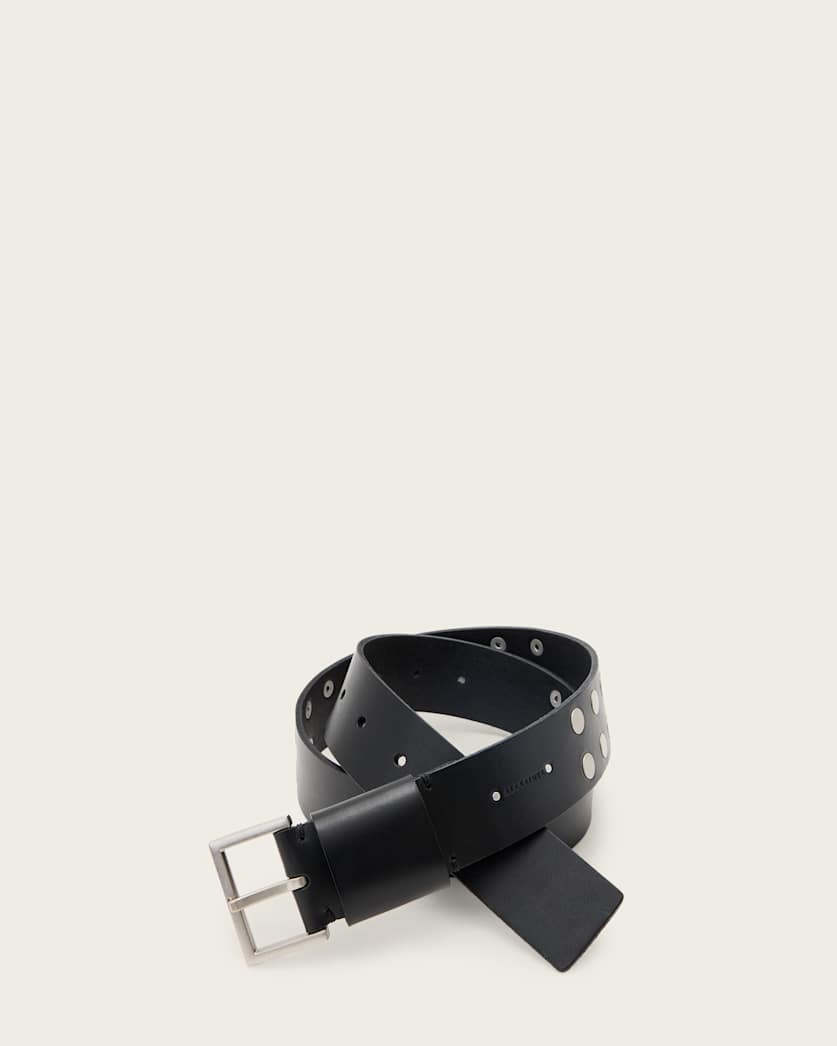 all saints Lillie Studded Leather Belt BLACK/ANTQ NICKEL