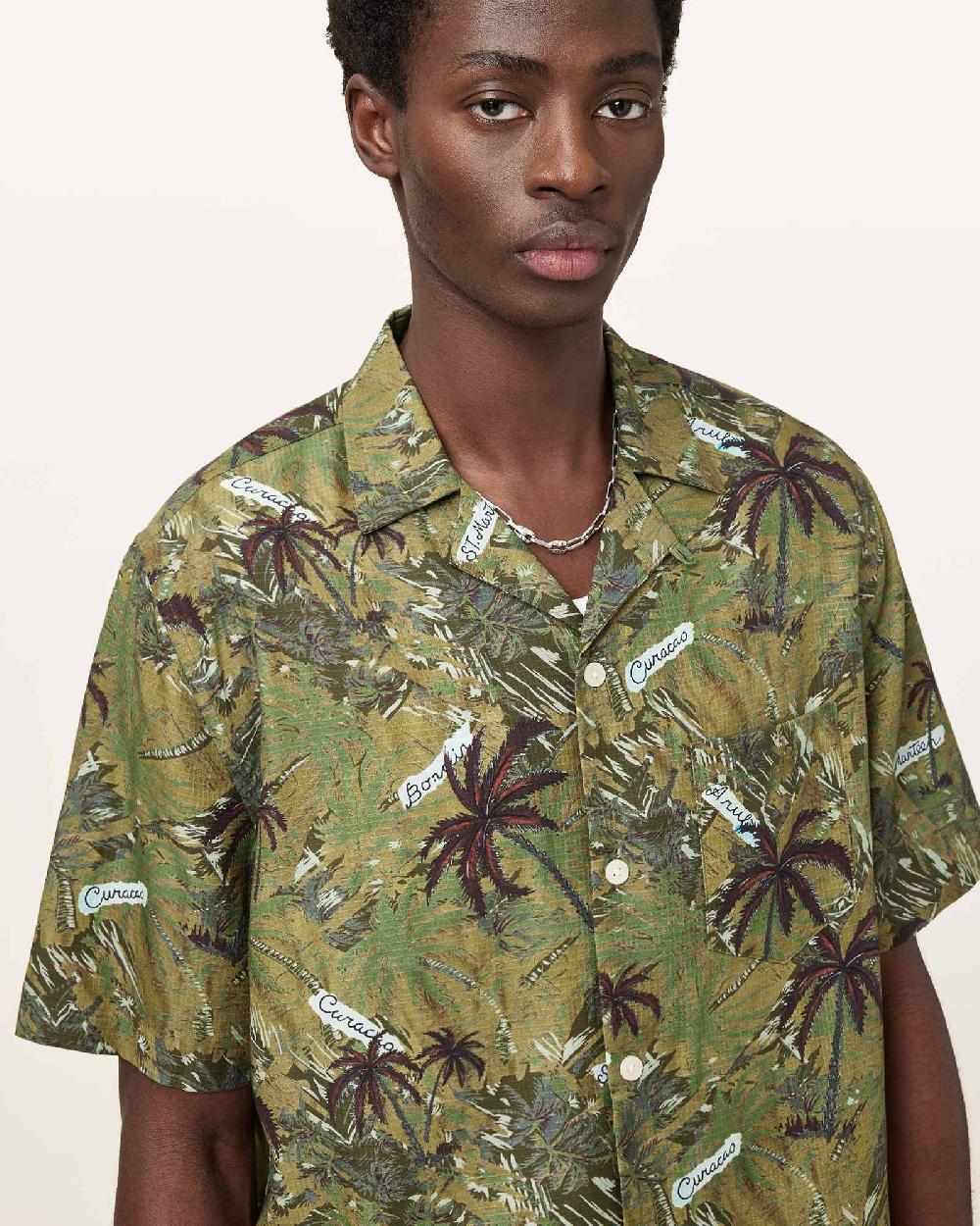 All Saints Liner Printed Relaxed Fit Shirt Barrel Brown