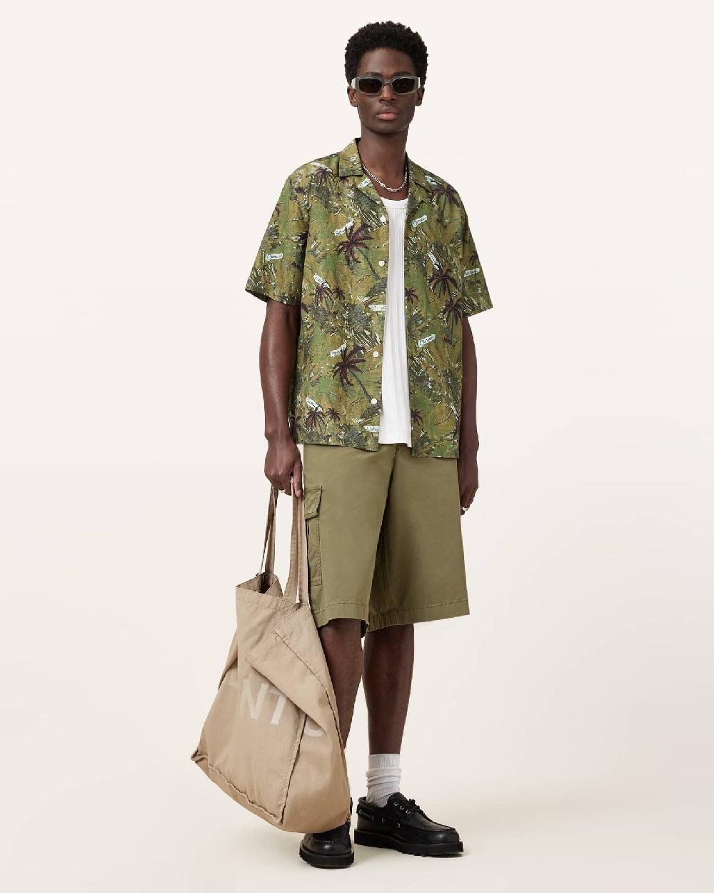 All Saints Liner Printed Relaxed Fit Shirt Barrel Brown