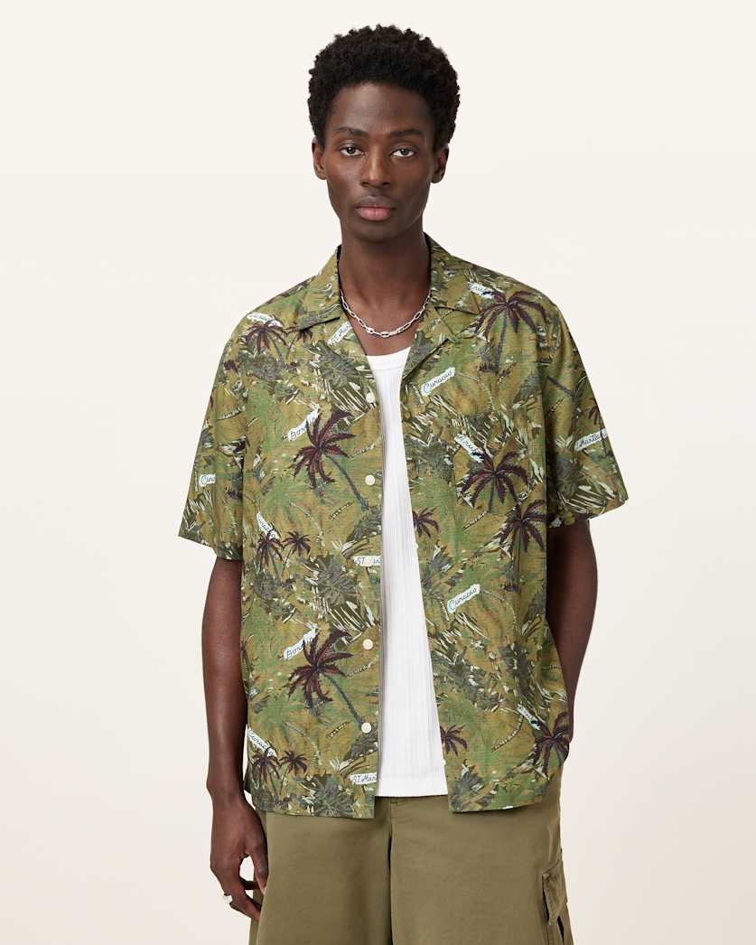 all saints Liner Printed Relaxed Fit Shirt Barrel Brown