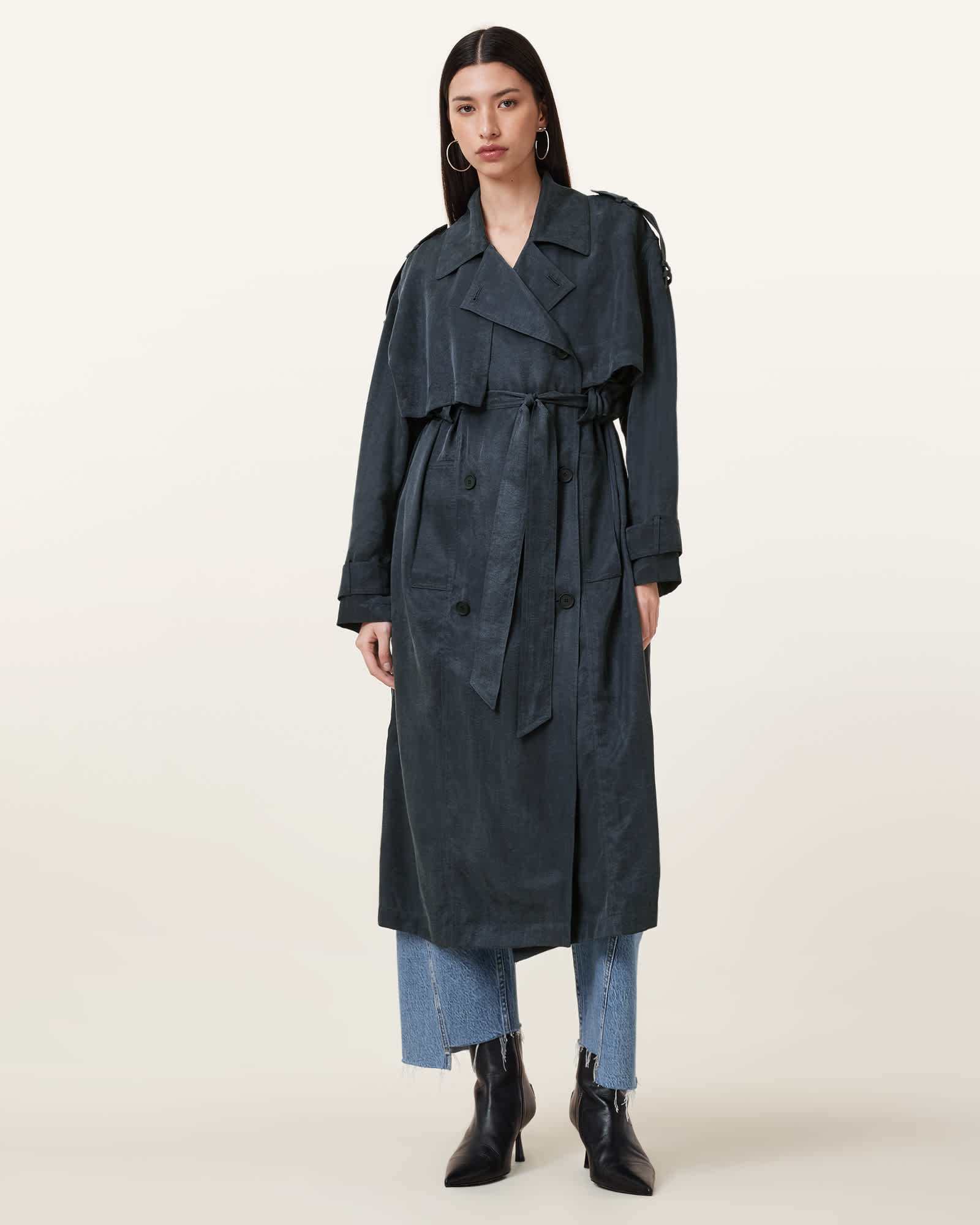 All Saints Linnie Lightweight Trench Coat Blueberry Blue