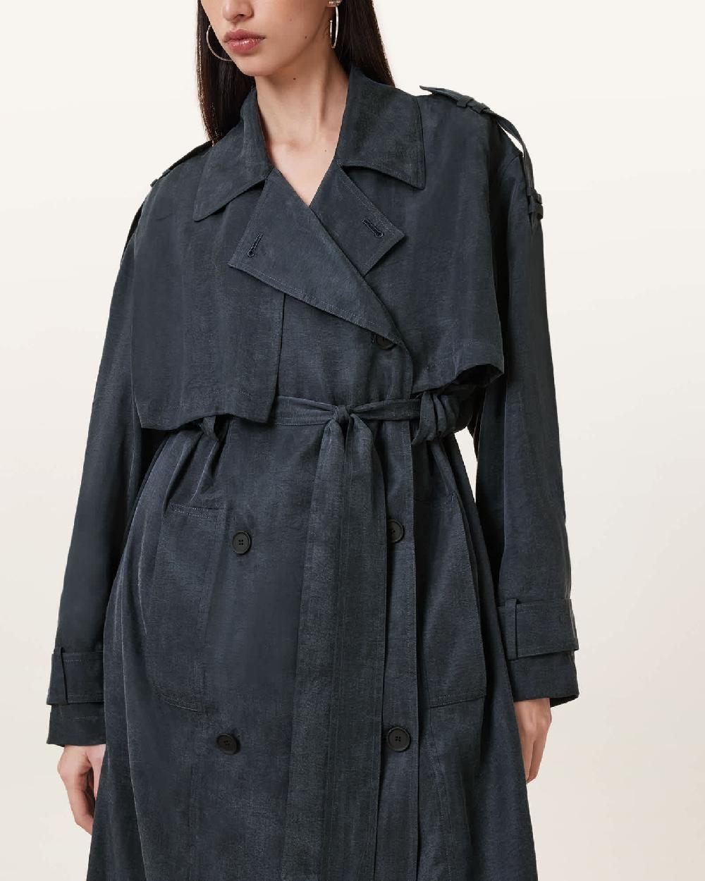 All Saints Linnie Lightweight Trench Coat Blueberry Blue