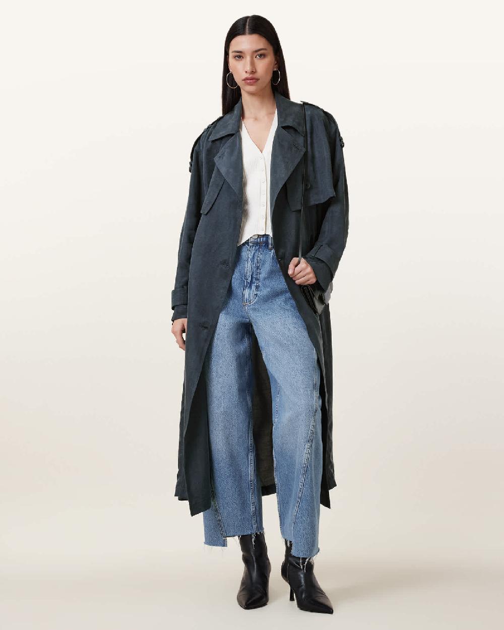 All Saints Linnie Lightweight Trench Coat Blueberry Blue