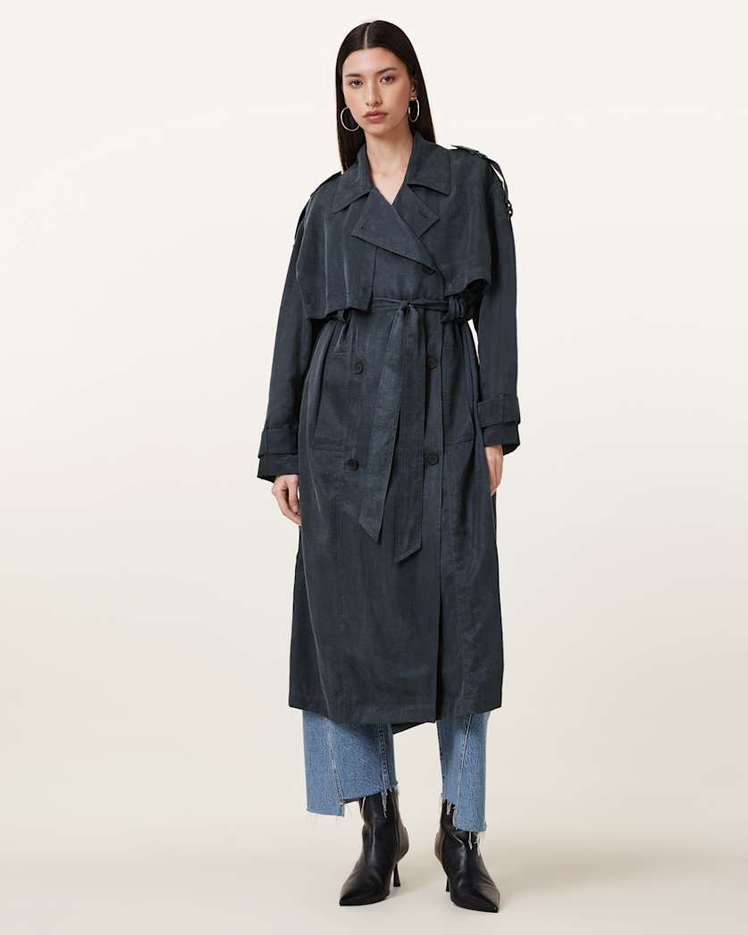 all saints Linnie Lightweight Trench Coat Blueberry Blue