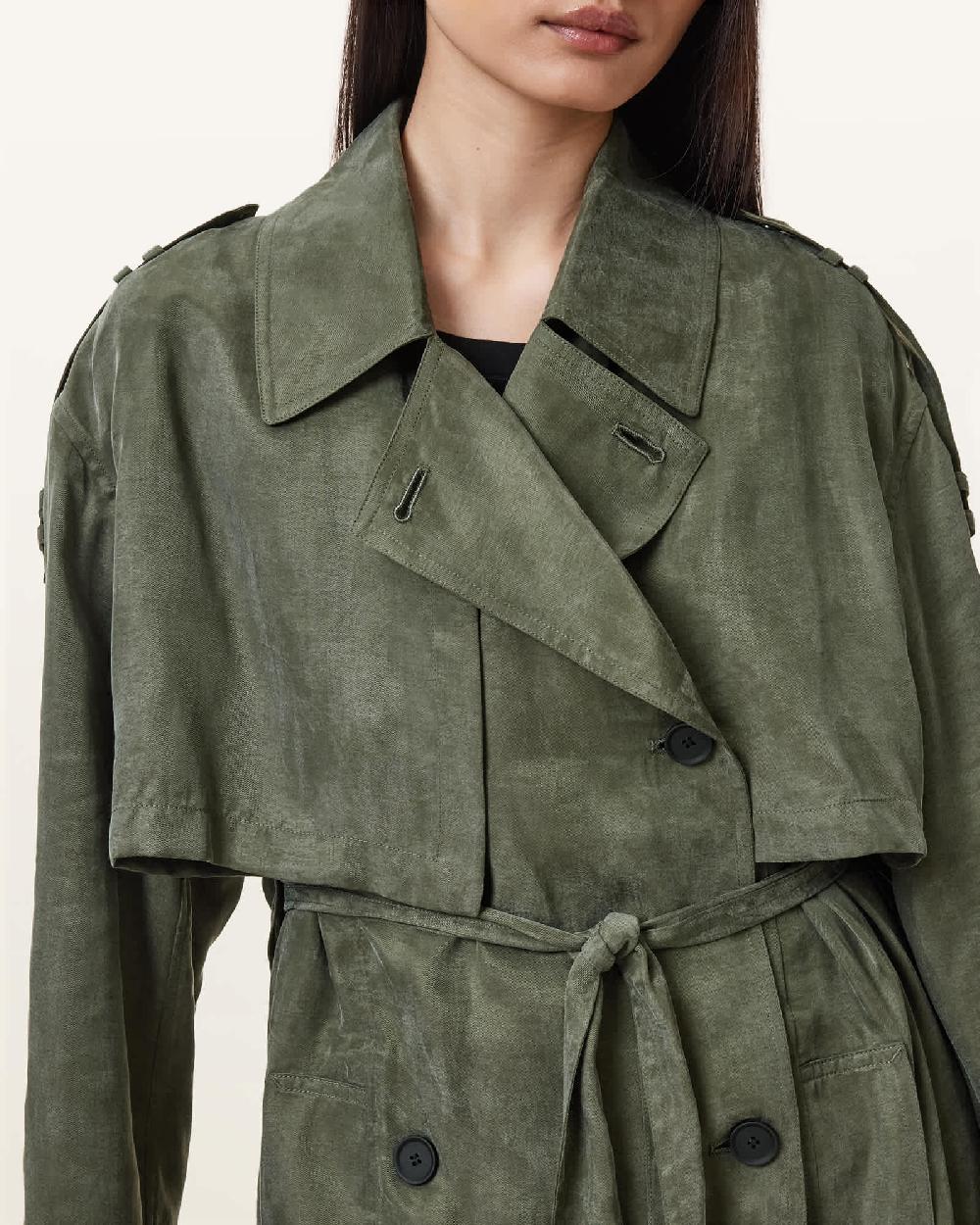 All Saints Linnie Lightweight Trench Coat Grape Leaf Green