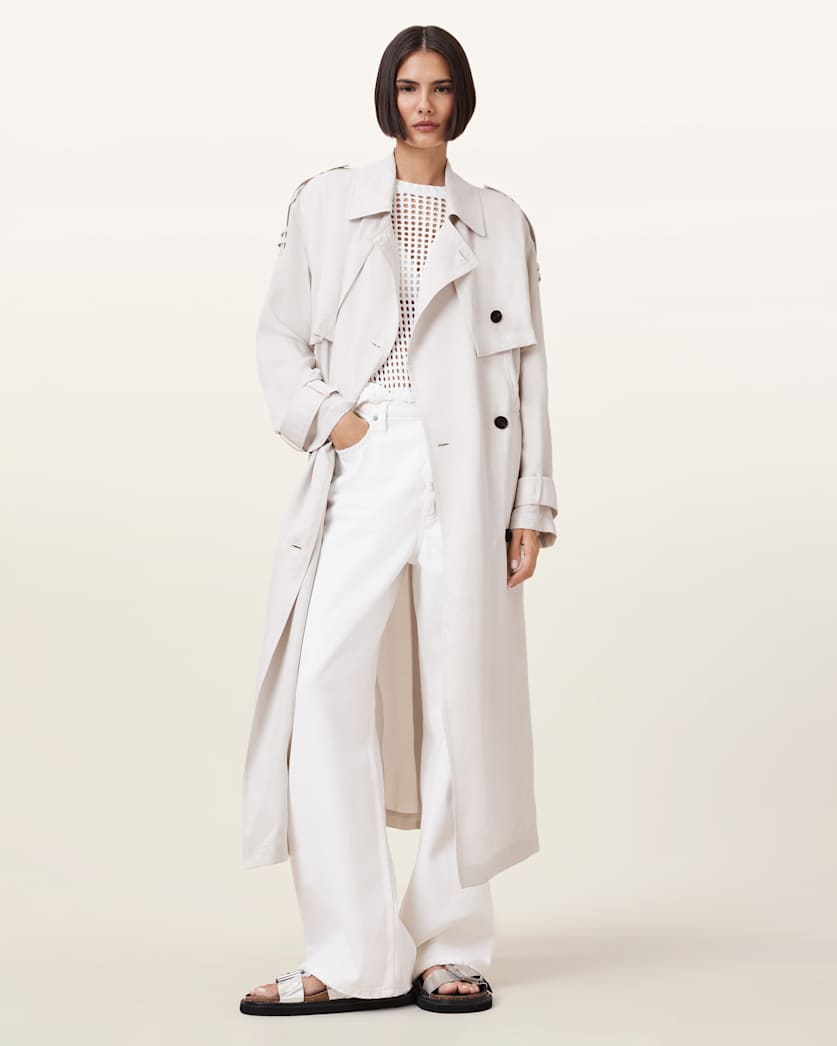 all saints Linnie Lightweight Trench Coat Stone White