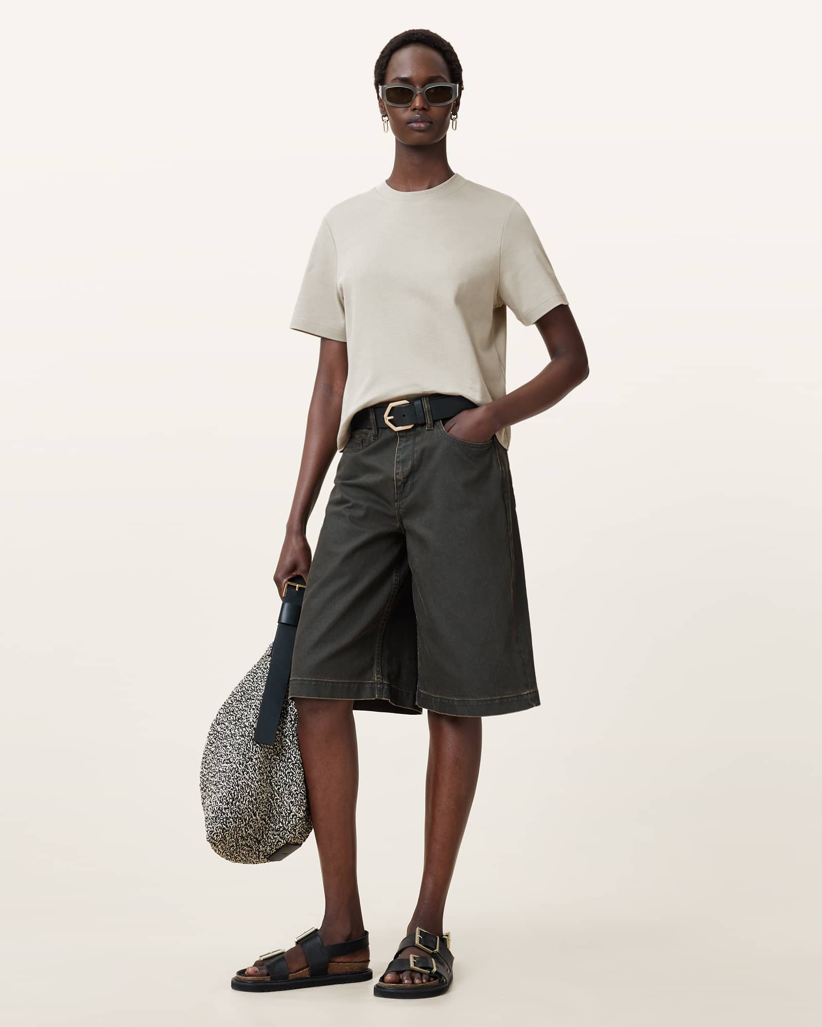 All Saints Lisa Boxy Crew Neck T-Shirt Abbey Stone Green