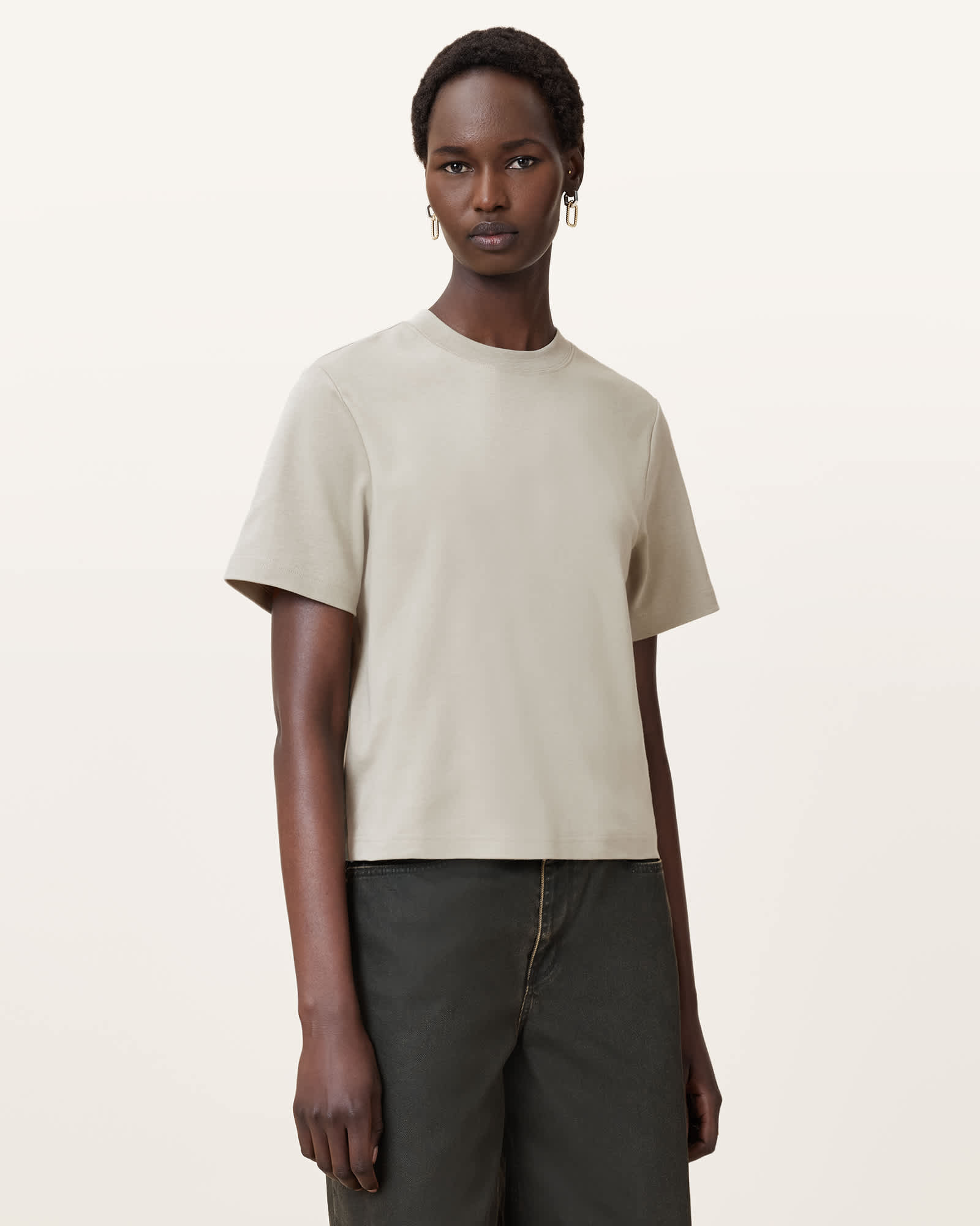 All Saints Lisa Boxy Crew Neck T-Shirt Abbey Stone Green