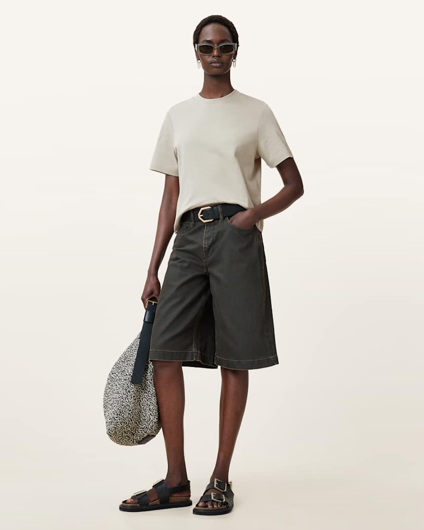 all saints Lisa Boxy Crew Neck T-Shirt Abbey Stone Green