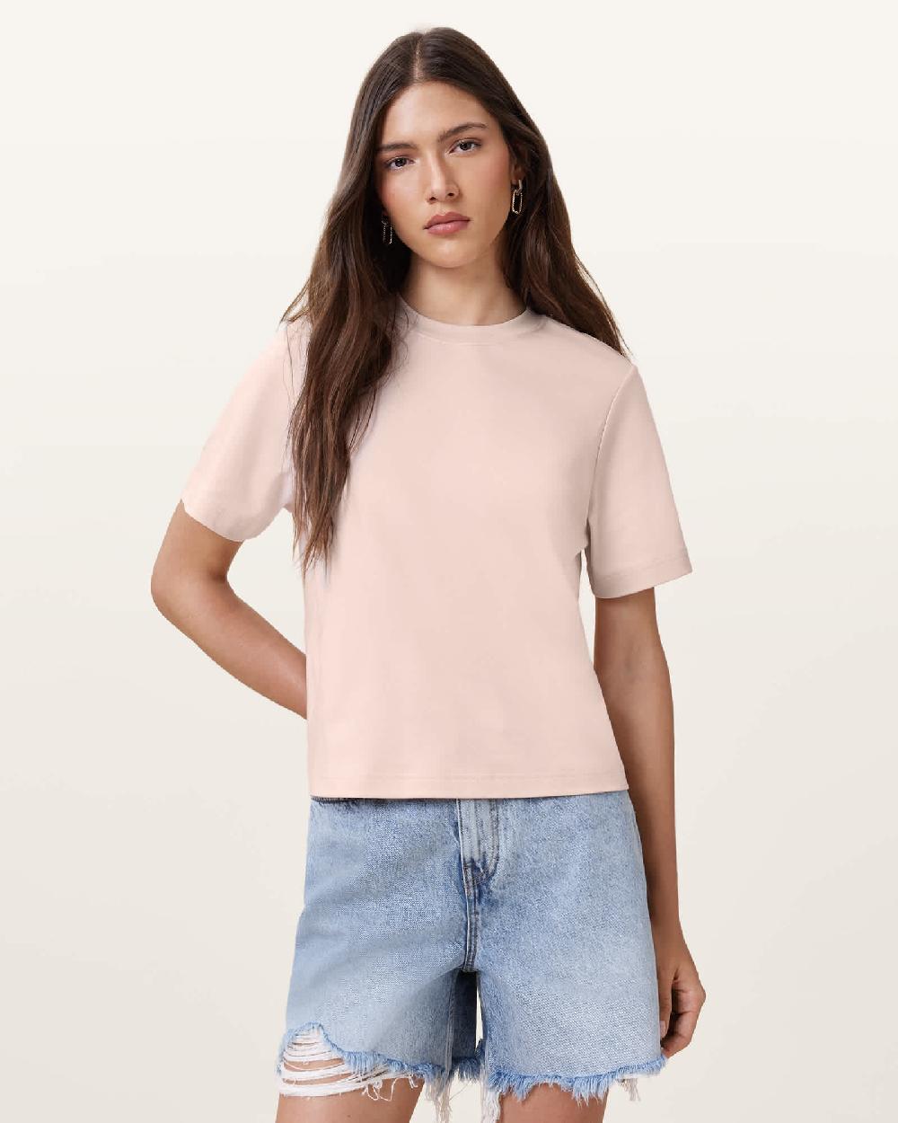 All Saints Lisa Boxy Crew Neck T-Shirt Mauve Chalk Pink