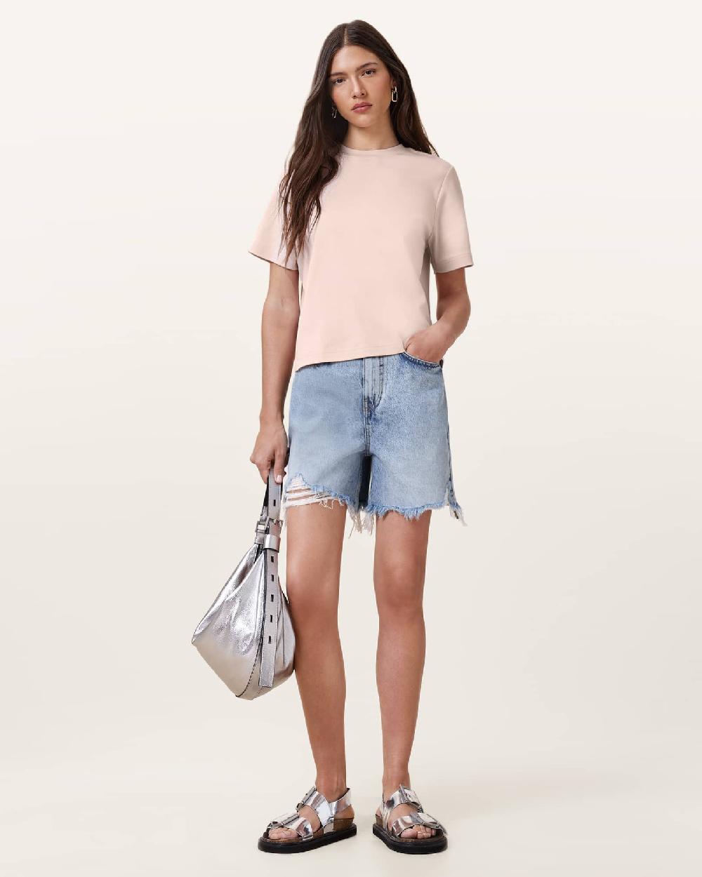 All Saints Lisa Boxy Crew Neck T-Shirt Mauve Chalk Pink