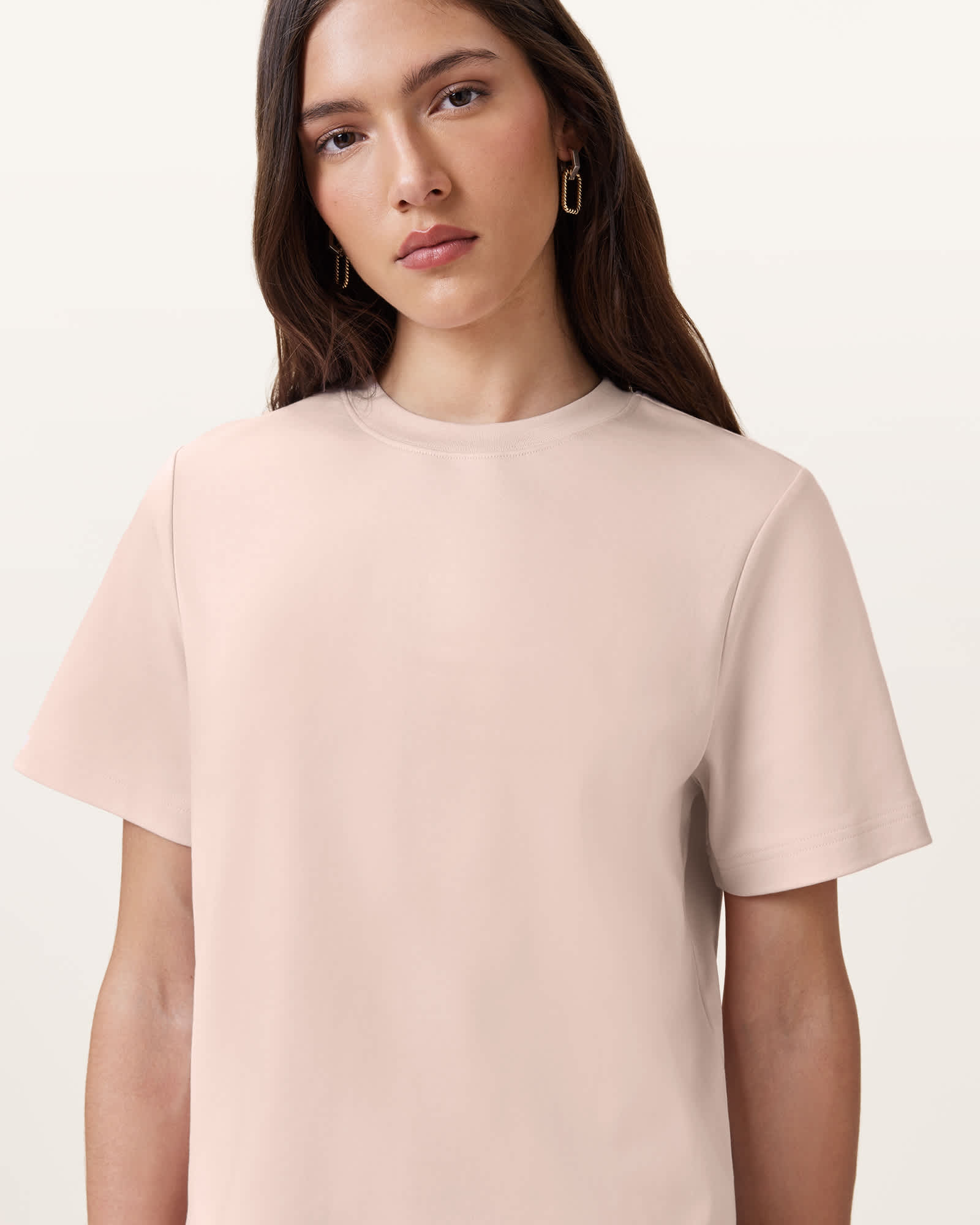 All Saints Lisa Boxy Crew Neck T-Shirt Mauve Chalk Pink