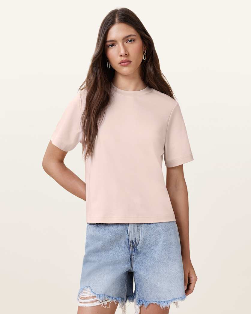 all saints Lisa Boxy Crew Neck T-Shirt Mauve Chalk Pink