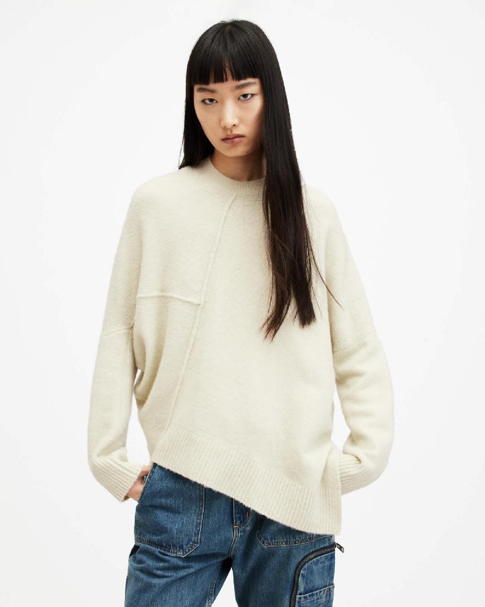 All Saints Lock Crew Neck Asymmetric Sweater Muted Green