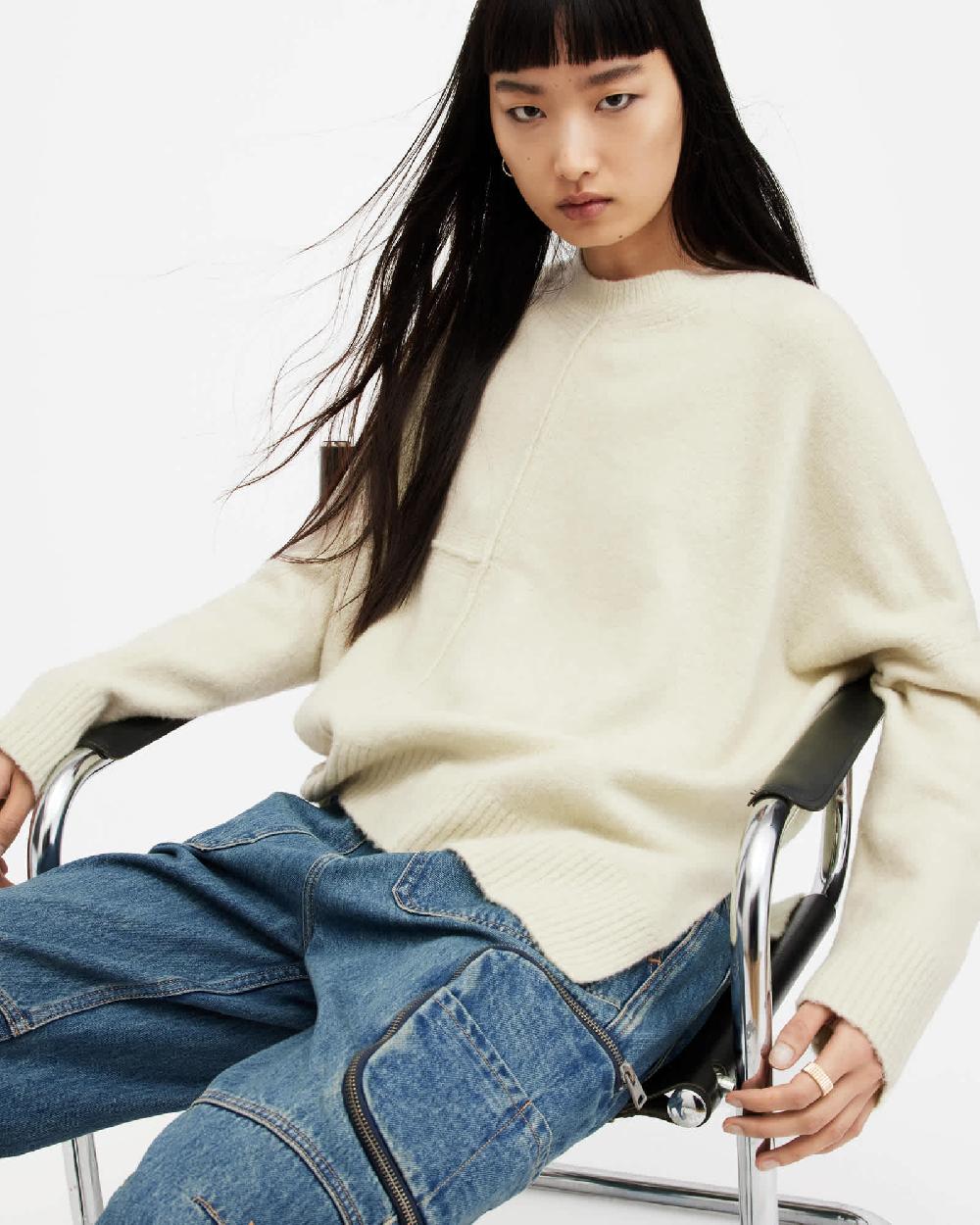 All Saints Lock Crew Neck Asymmetric Sweater Muted Green