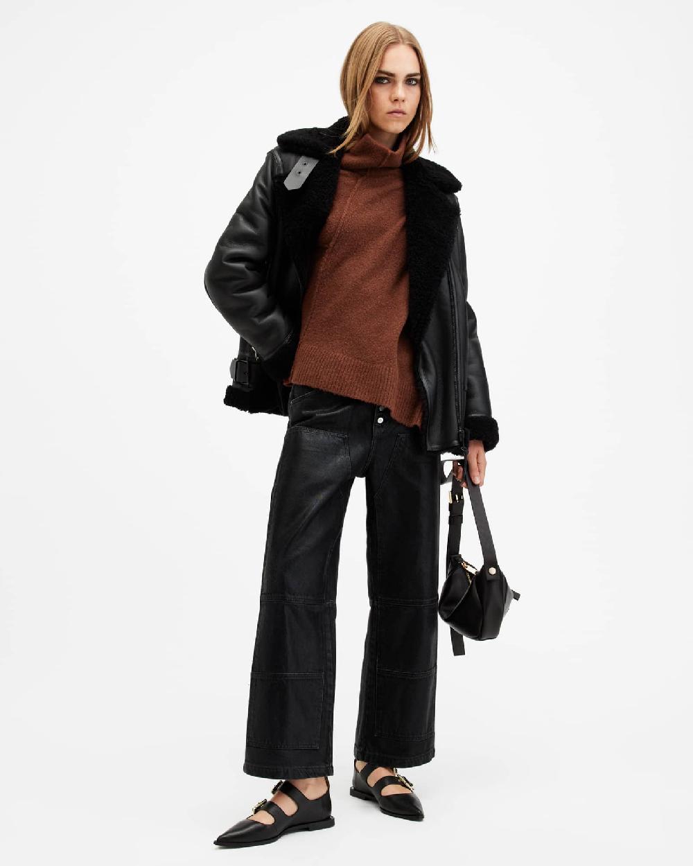 All Saints Lock Roll Neck Relaxed Fit Sweater Copper Brown