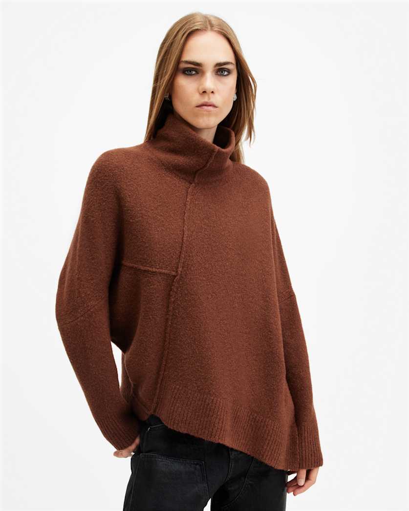 all saints Lock Roll Neck Relaxed Fit Sweater Copper Brown