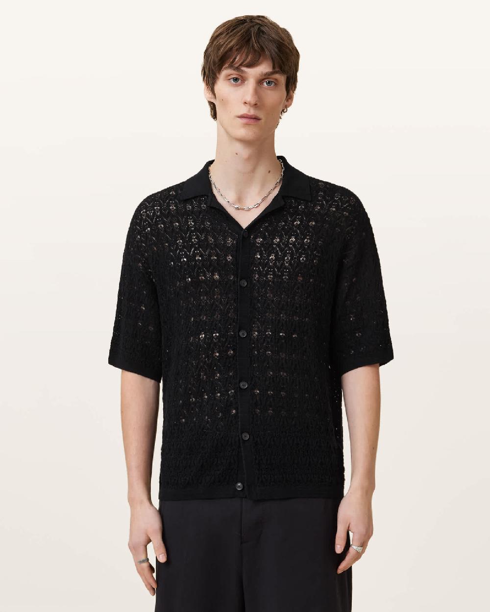 All Saints Loire Short Sleeve Open Knit Cardigan Black