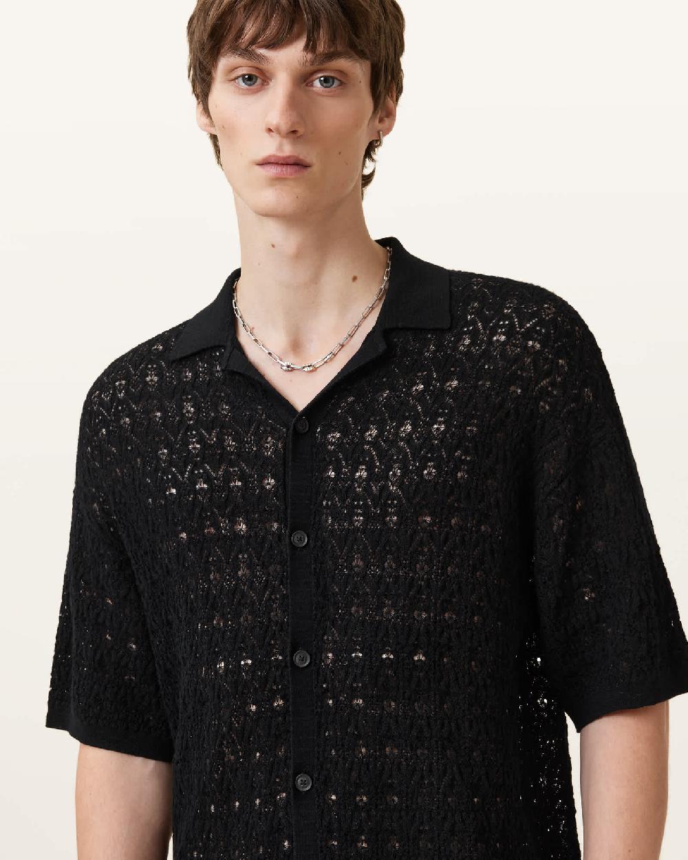 All Saints Loire Short Sleeve Open Knit Cardigan Black