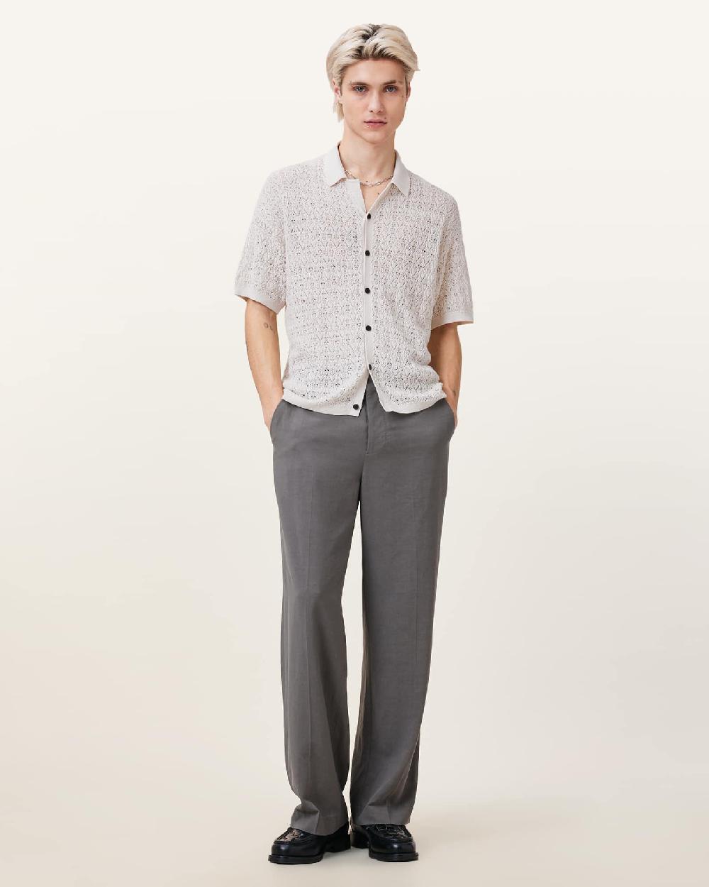 All Saints Loire Short Sleeve Open Knit Cardigan Ecru White