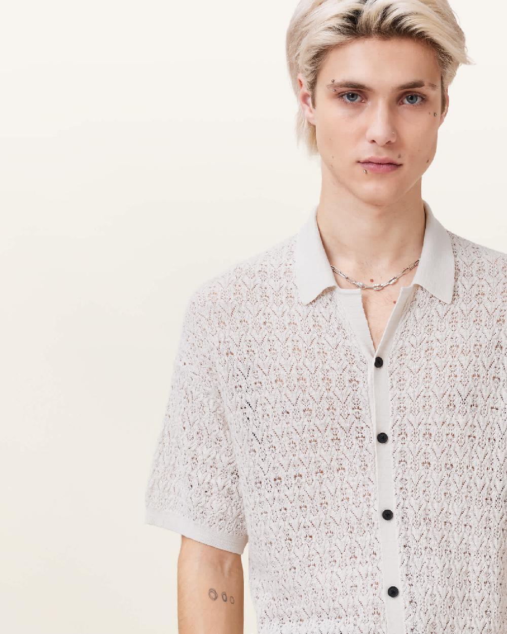 All Saints Loire Short Sleeve Open Knit Cardigan Ecru White