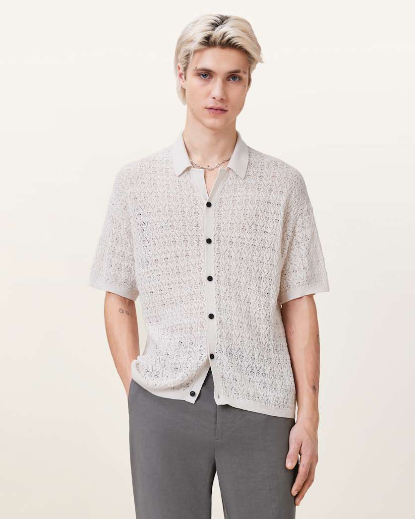 all saints Loire Short Sleeve Open Knit Cardigan Ecru White