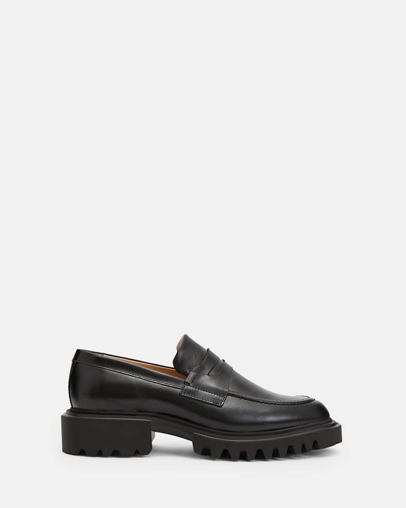 all saints Lola Slip On Shiny Leather Loafers Black