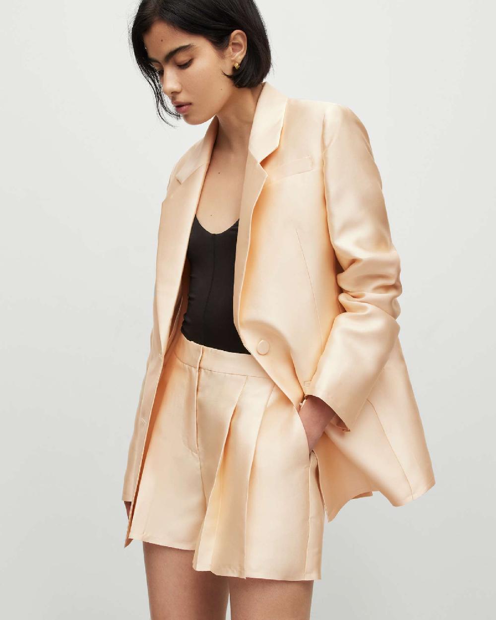 All Saints London Shimmer Single Breasted Blazer Gold