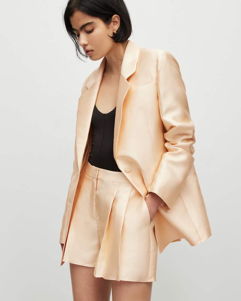 all saints London Shimmer Single Breasted Blazer Gold