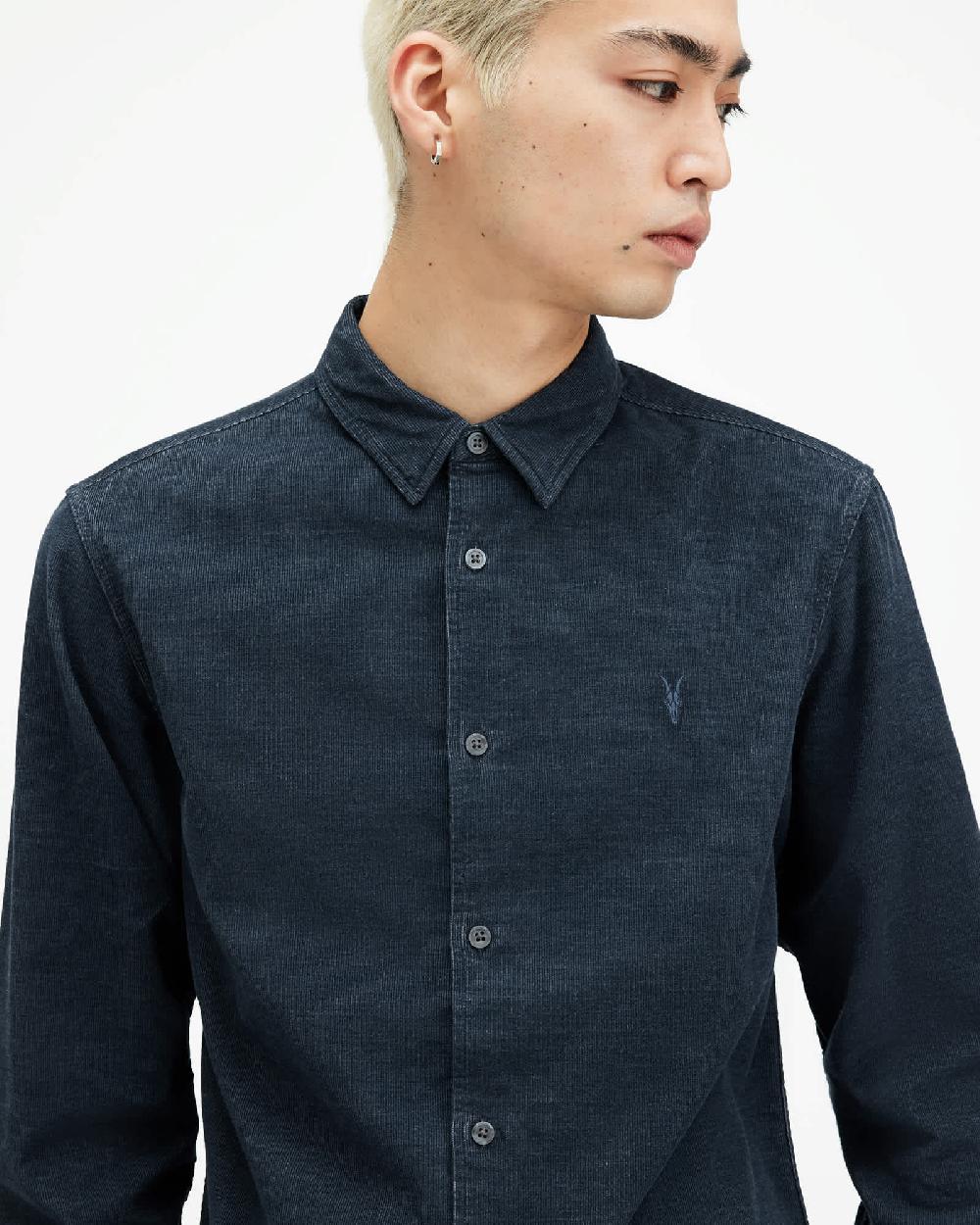 All Saints Lorella Corduroy Ramskull Slim Fit Shirt Marine Blue