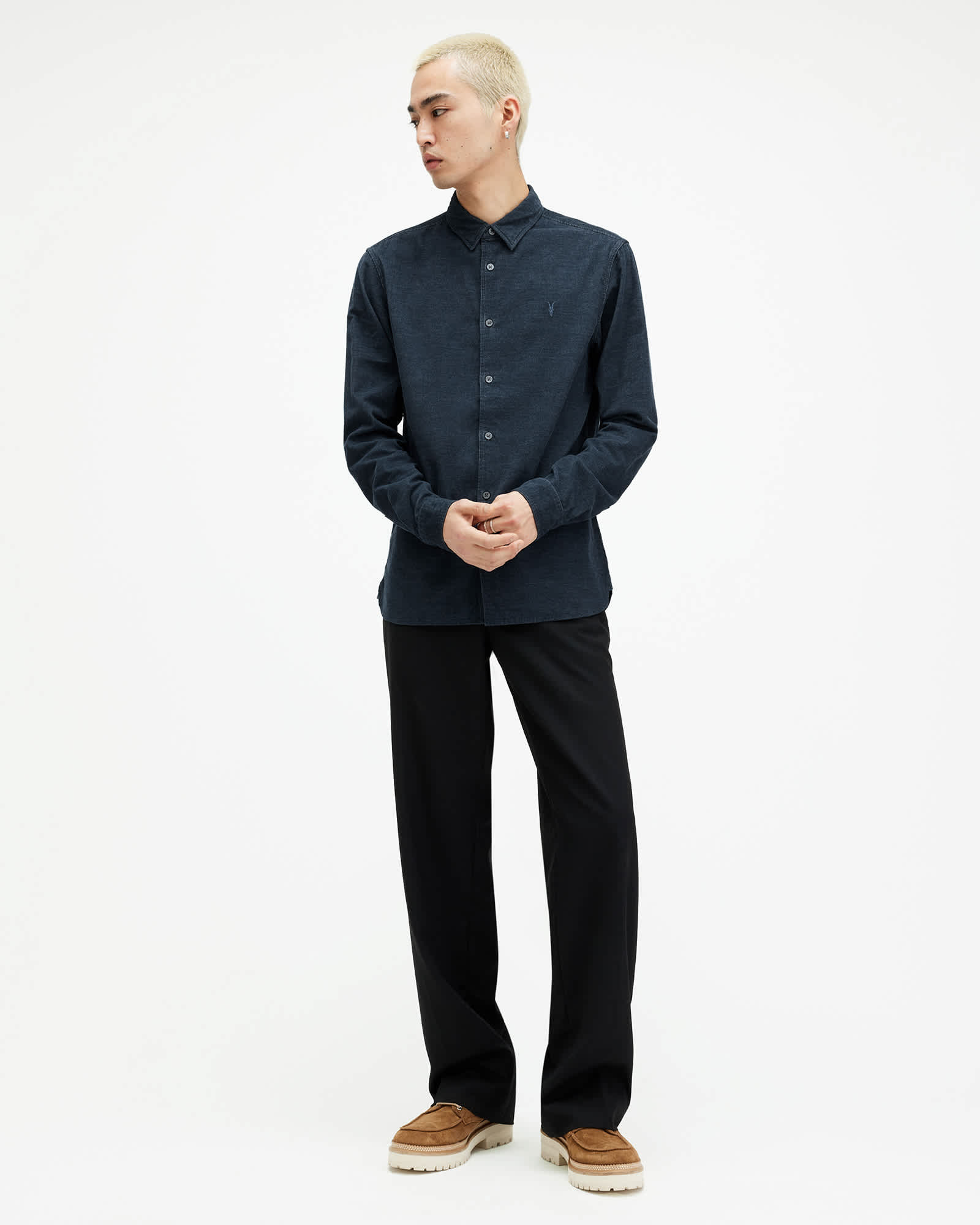 All Saints Lorella Corduroy Ramskull Slim Fit Shirt Marine Blue