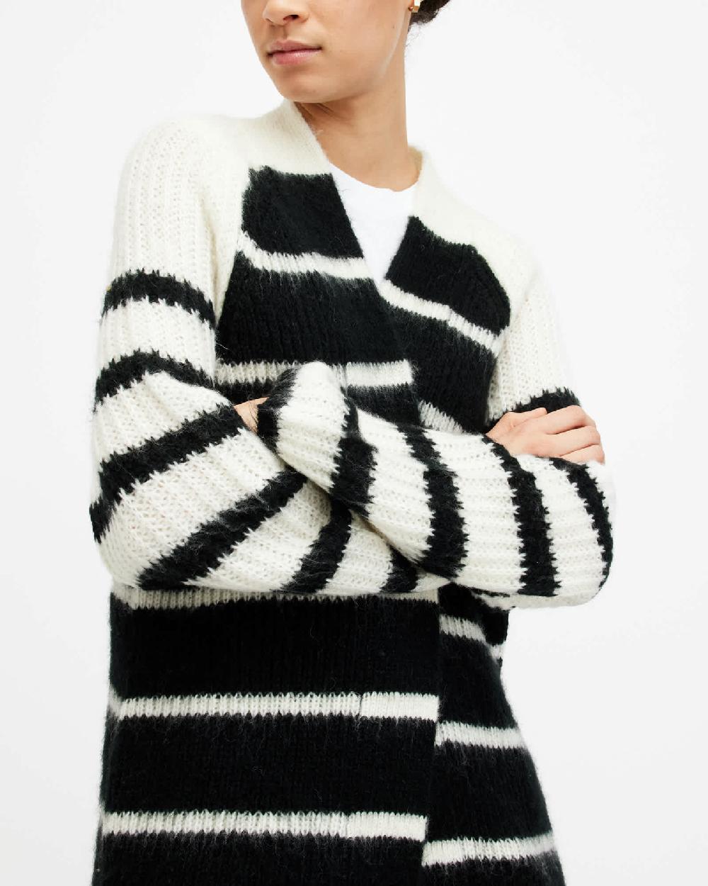 All Saints Lou Striped Relaxed Fit Cardigan Black/White