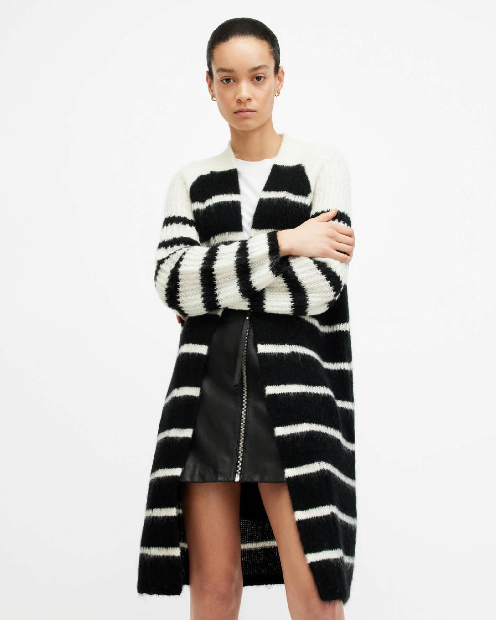 All Saints Lou Striped Relaxed Fit Cardigan Black/White
